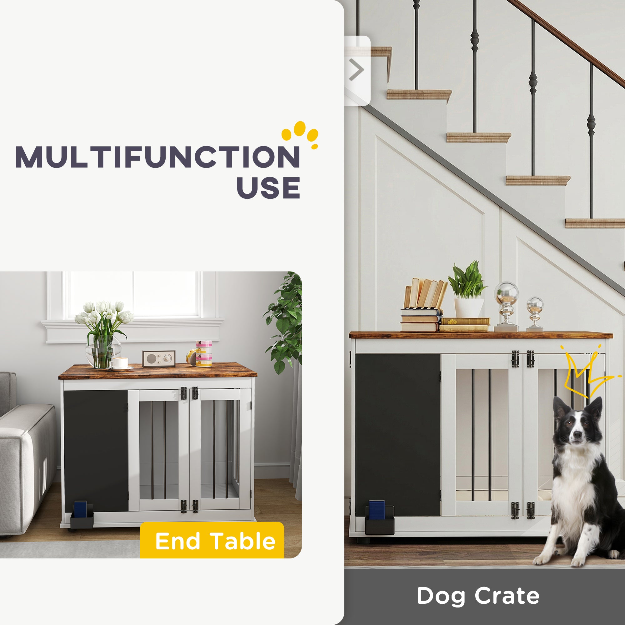 39" Dog Crate Furniture Side Table - White 3-Door Large-DECOROLALA