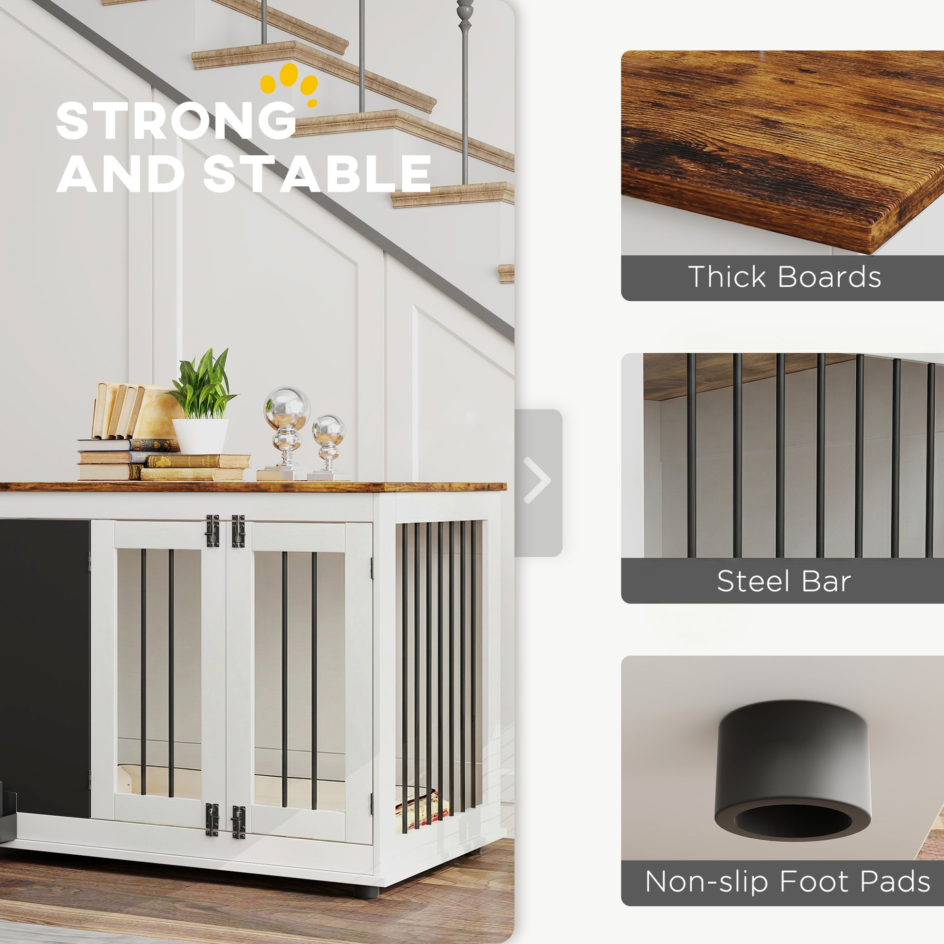 39" Dog Crate Furniture Side Table - White 3-Door Large-DECOROLALA