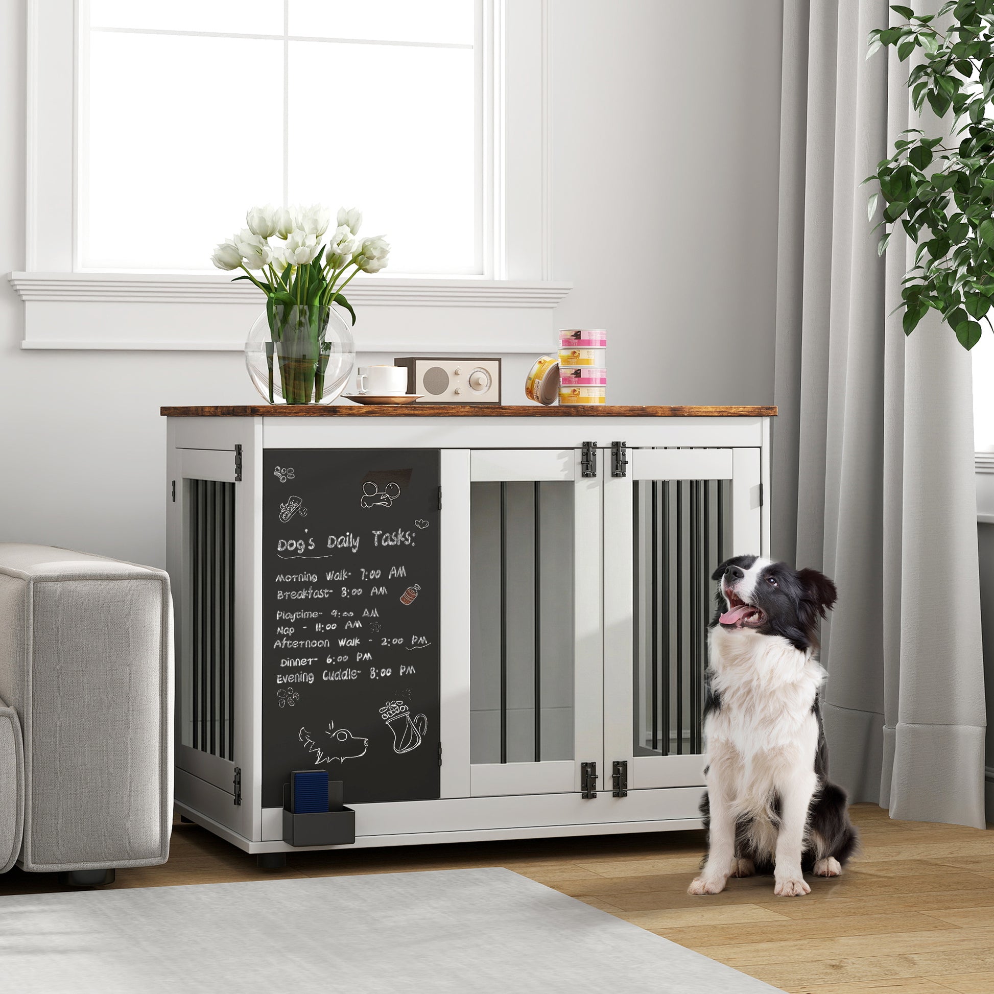 39" Dog Crate Furniture Side Table - White 3-Door Large-DECOROLALA