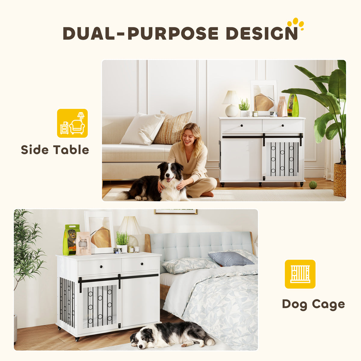 39" Dog Crate Furniture with 2 Drawers and Wheels - Oak-Dogs-DECOROLALA