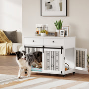 39" Dog Crate Furniture with 2 Drawers and Wheels - Oak-Dogs-DECOROLALA