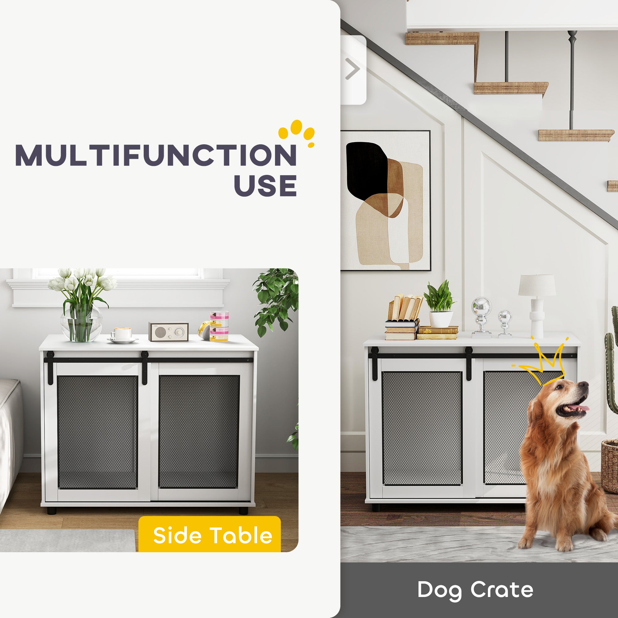 39" Dog Crate Furniture with Barn Door - White-DECOROLALA