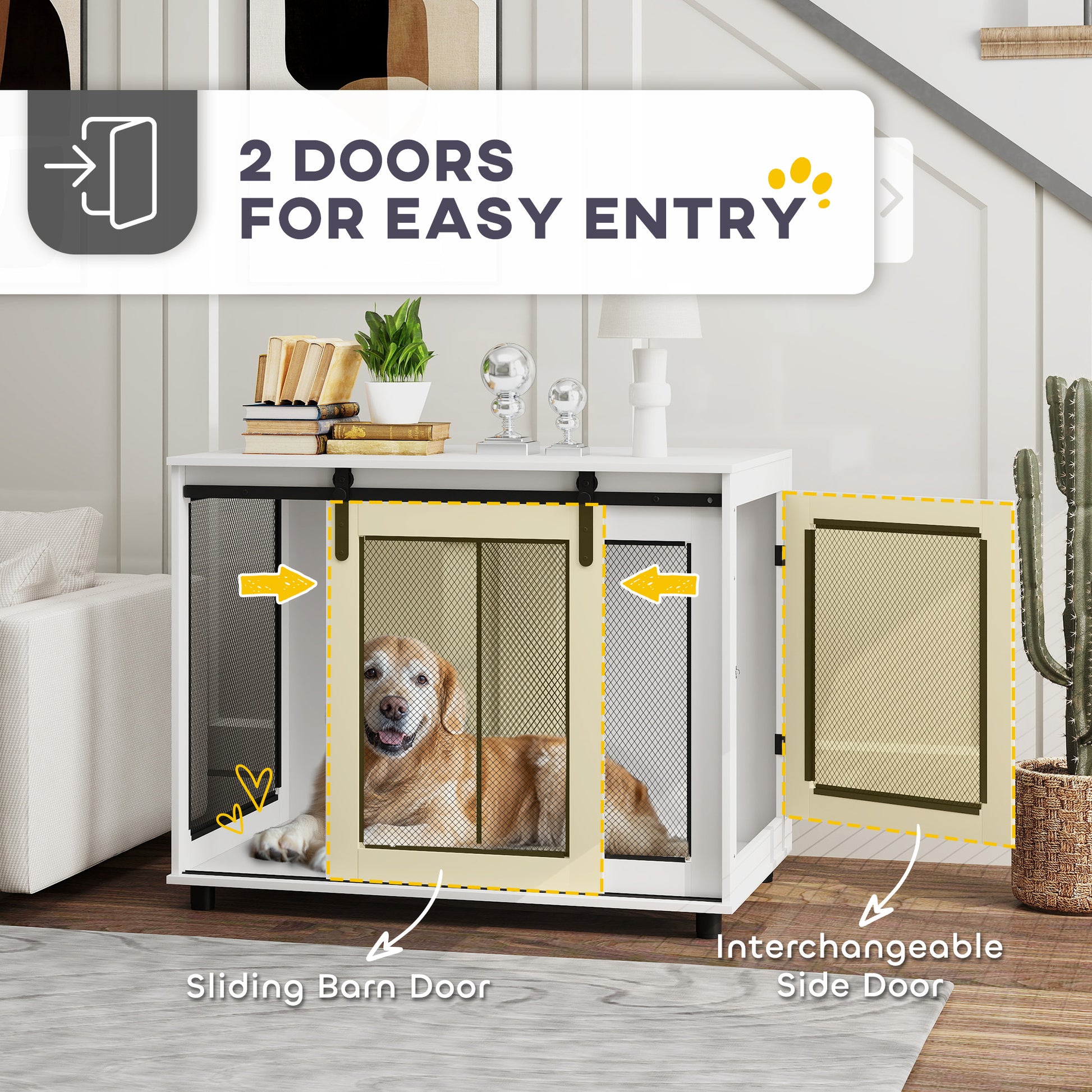 39" Dog Crate Furniture with Barn Door - White-DECOROLALA