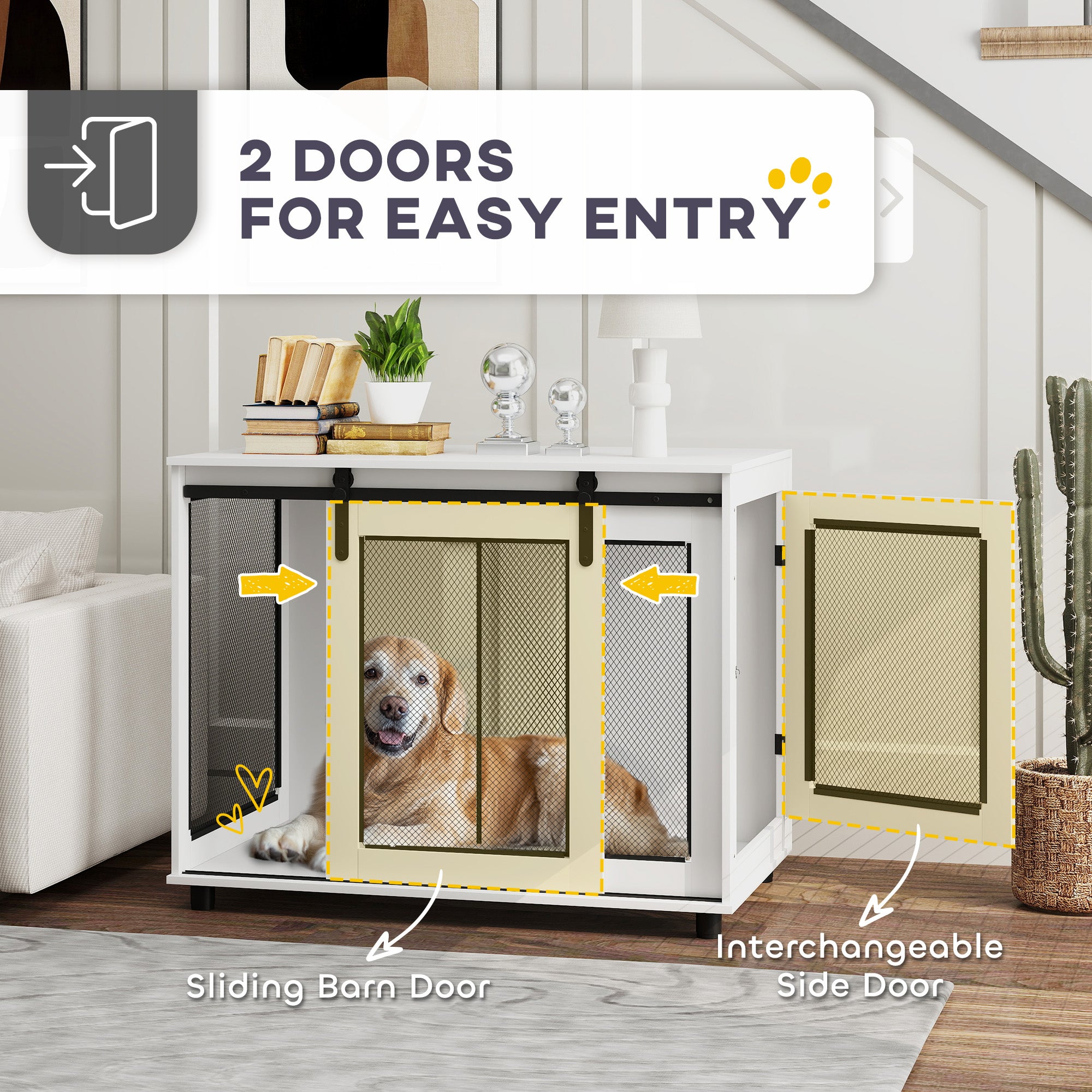 39" Dog Crate Furniture with Barn Door - White-DECOROLALA