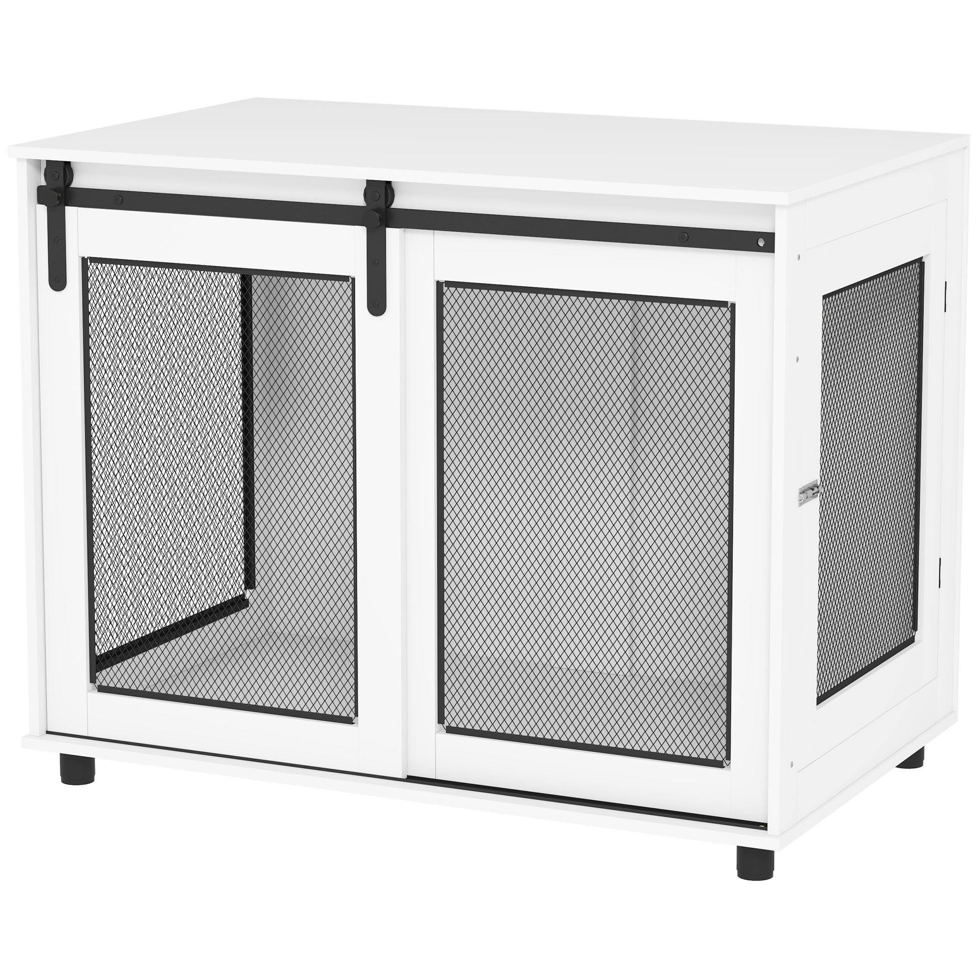39" Dog Crate Furniture with Barn Door - White-DECOROLALA