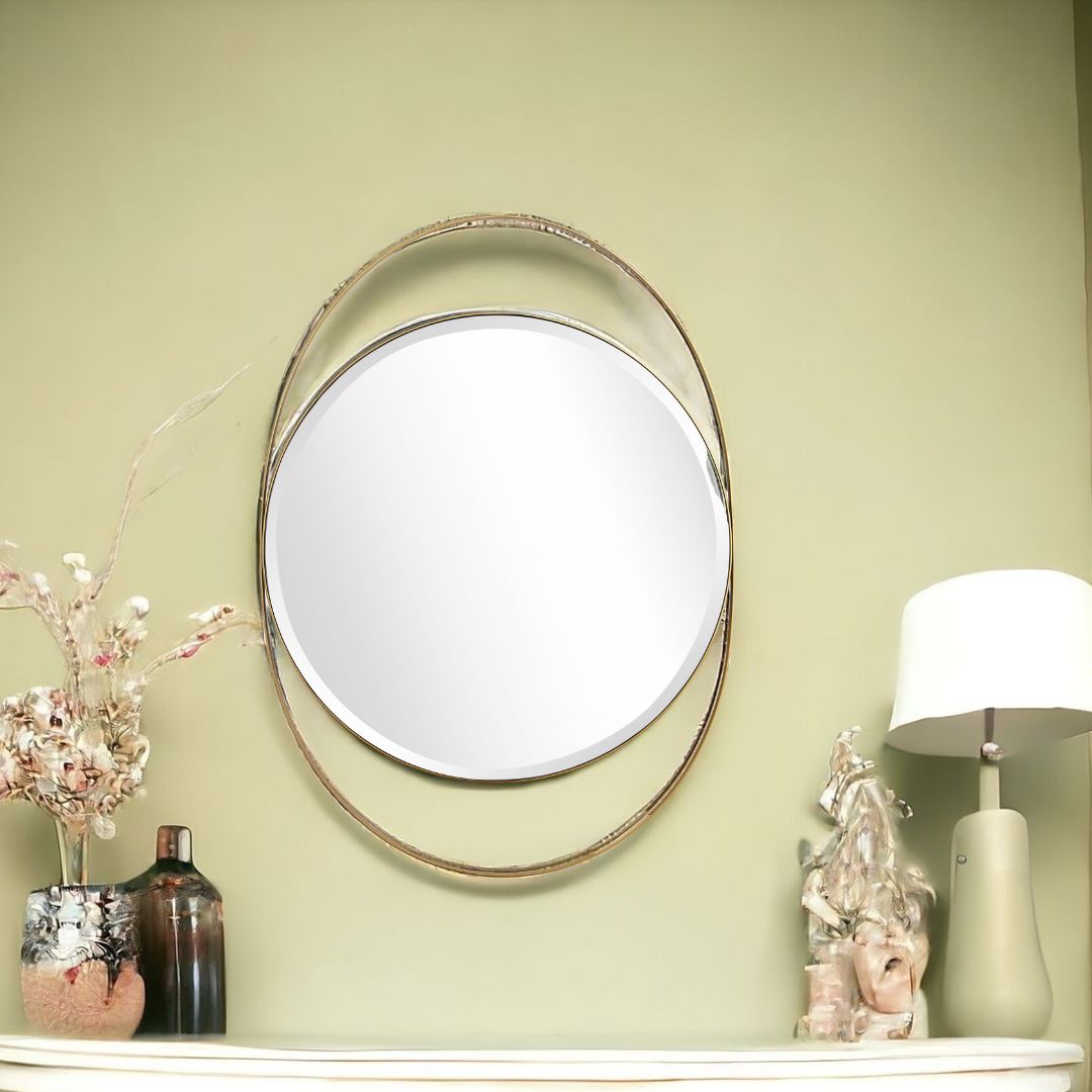 39" Gold Oval Metal Framed Accent Mirror-Mirrors-DECOROLALA