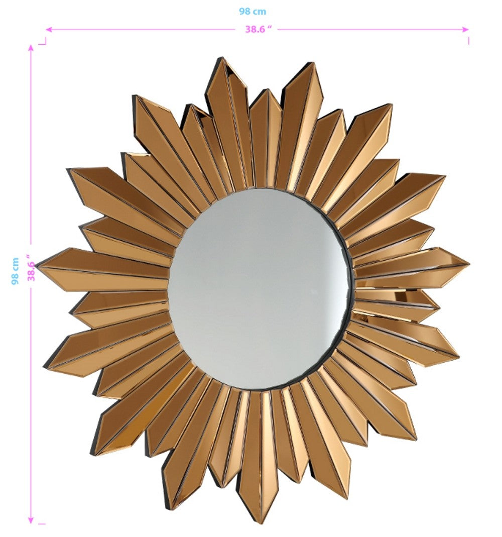 39" Gold Sunburst Glass Framed Accent Mirror-Mirrors-DECOROLALA