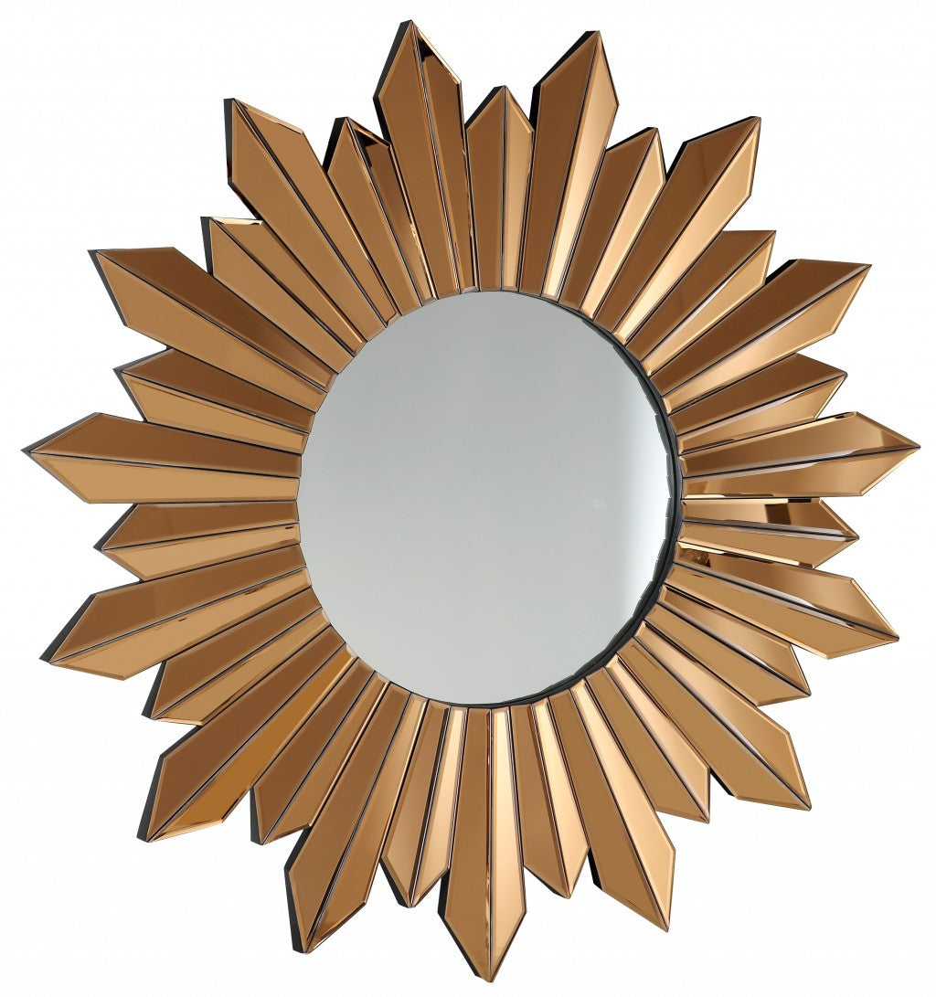 39" Gold Sunburst Glass Framed Accent Mirror-Mirrors-DECOROLALA