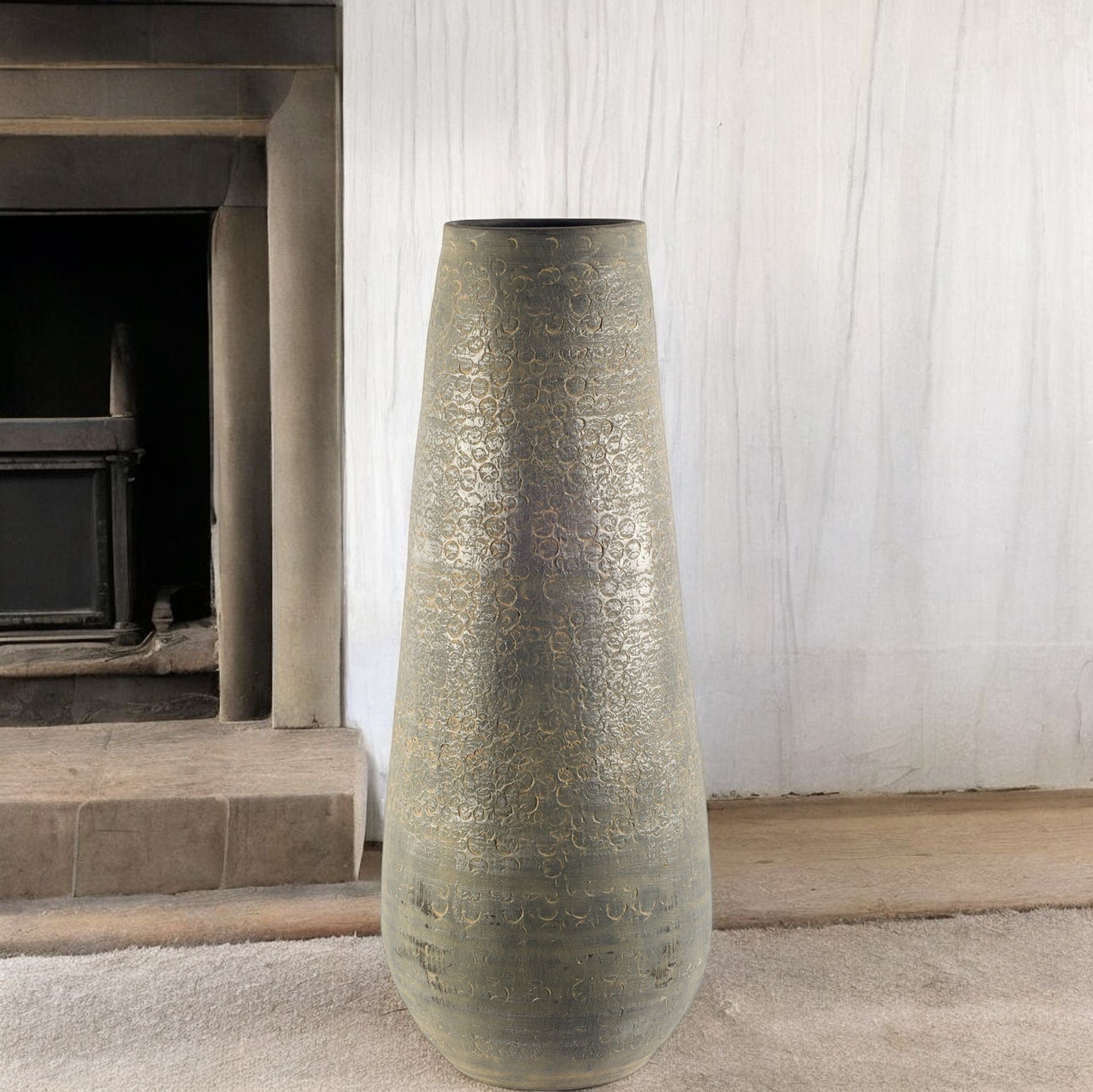 39" Gray Cylinder Ceramic Floor Vase-Vases-DECOROLALA