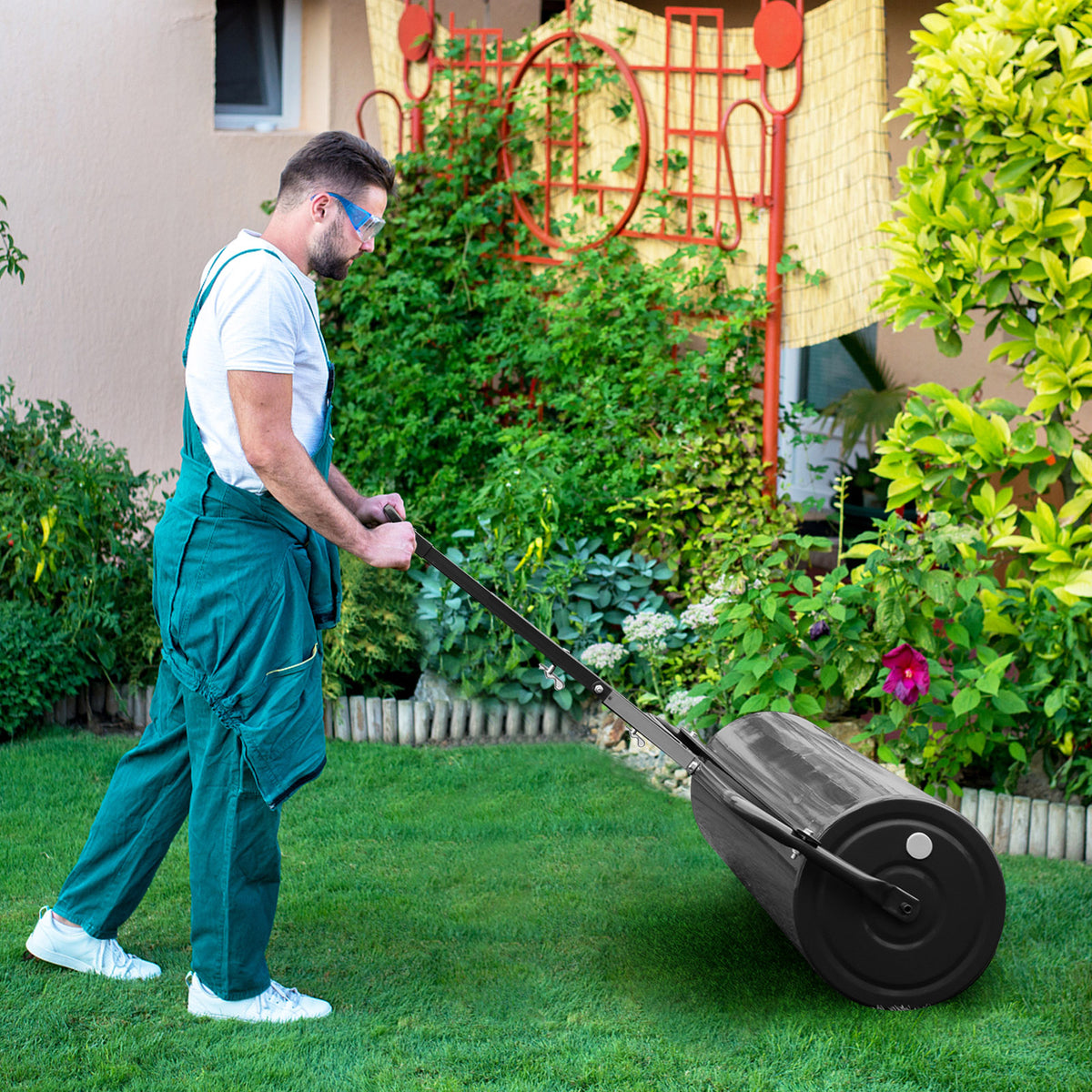 39 Inch Wide Push/Tow Lawn Roller-Black-Lawn Care Tools-DECOROLALA