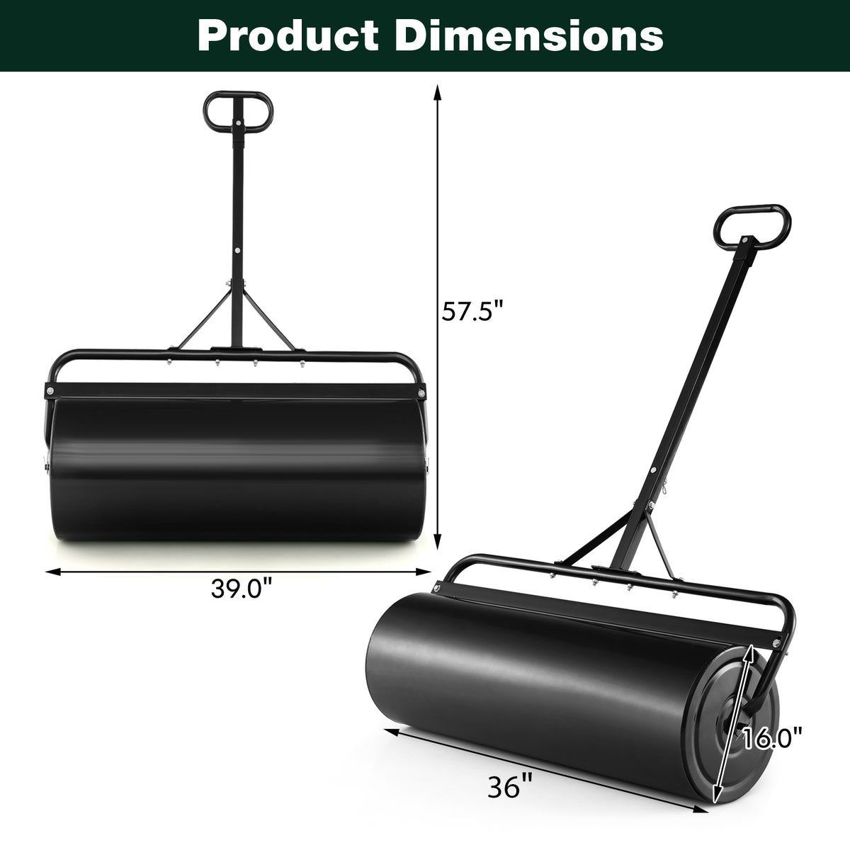 39 Inch Wide Push/Tow Lawn Roller-Black-Lawn Care Tools-DECOROLALA