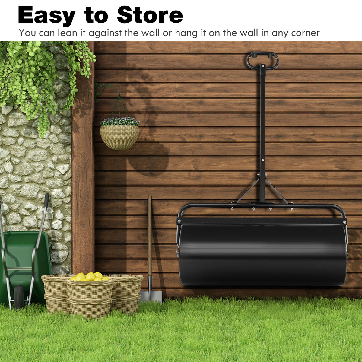39 Inch Wide Push/Tow Lawn Roller-Black-Lawn Care Tools-DECOROLALA