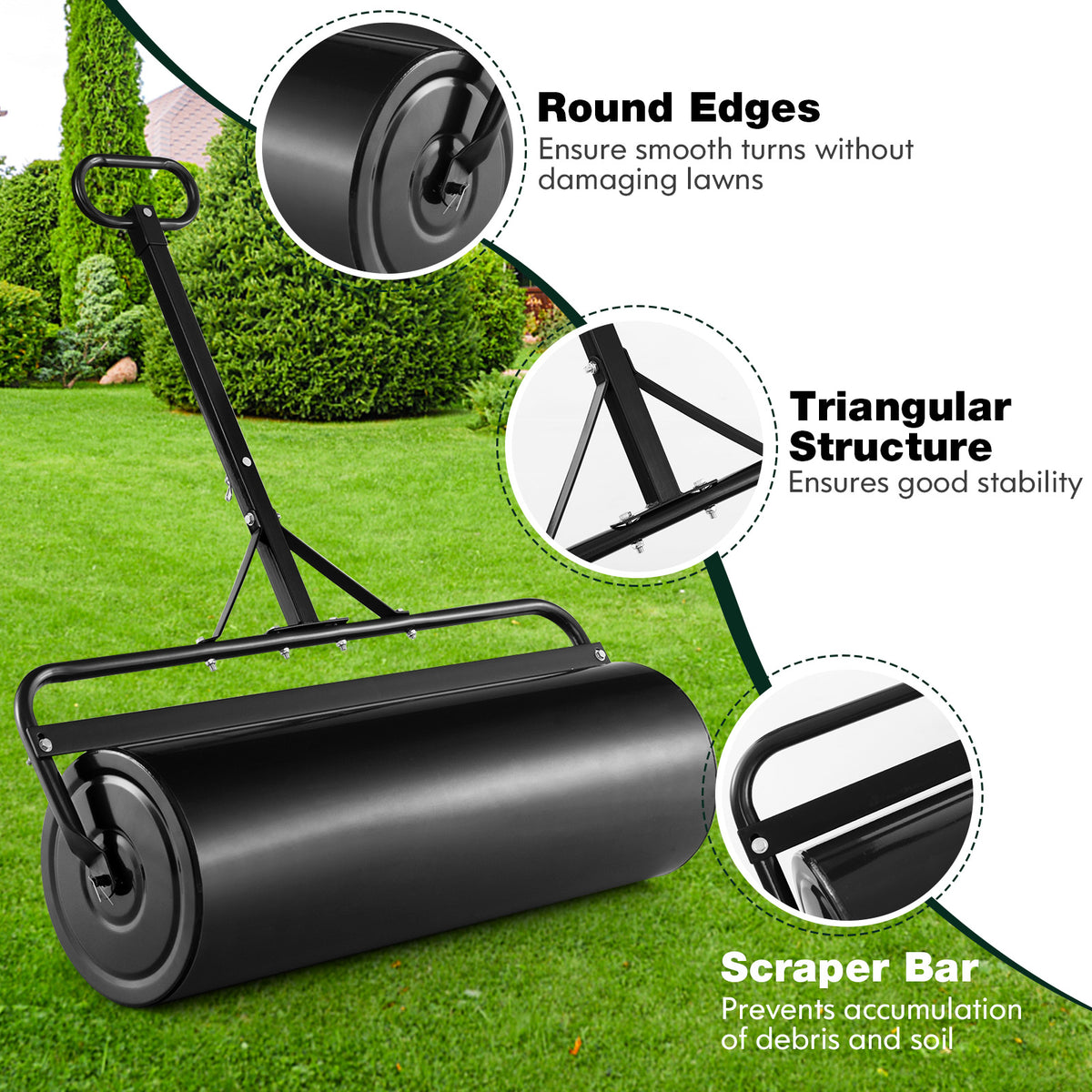 39 Inch Wide Push/Tow Lawn Roller-Black-Lawn Care Tools-DECOROLALA