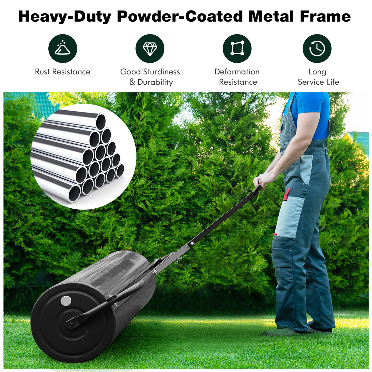 39 Inch Wide Push/Tow Lawn Roller-Black-Lawn Care Tools-DECOROLALA