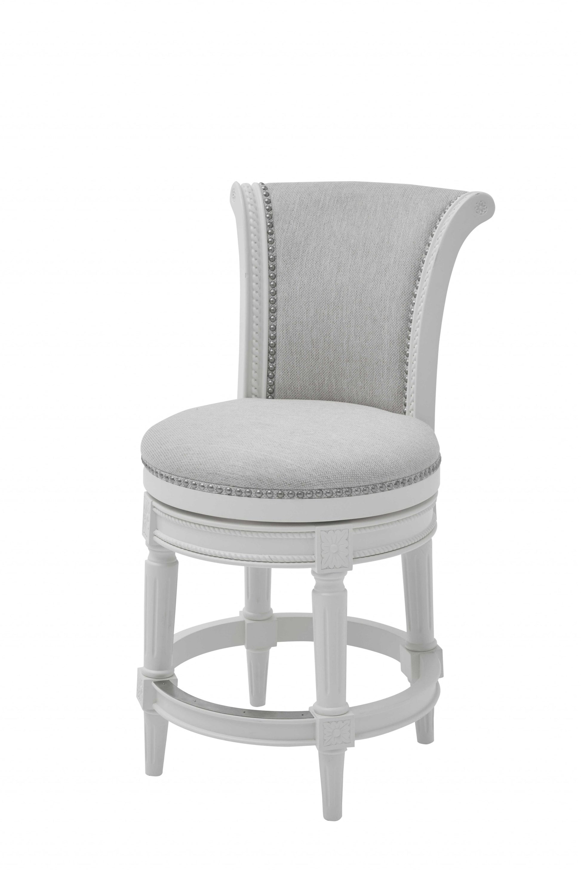 39" Light Gray and White Fabric Counter Height Swivel Bar Chair-Bar Chairs-DECOROLALA