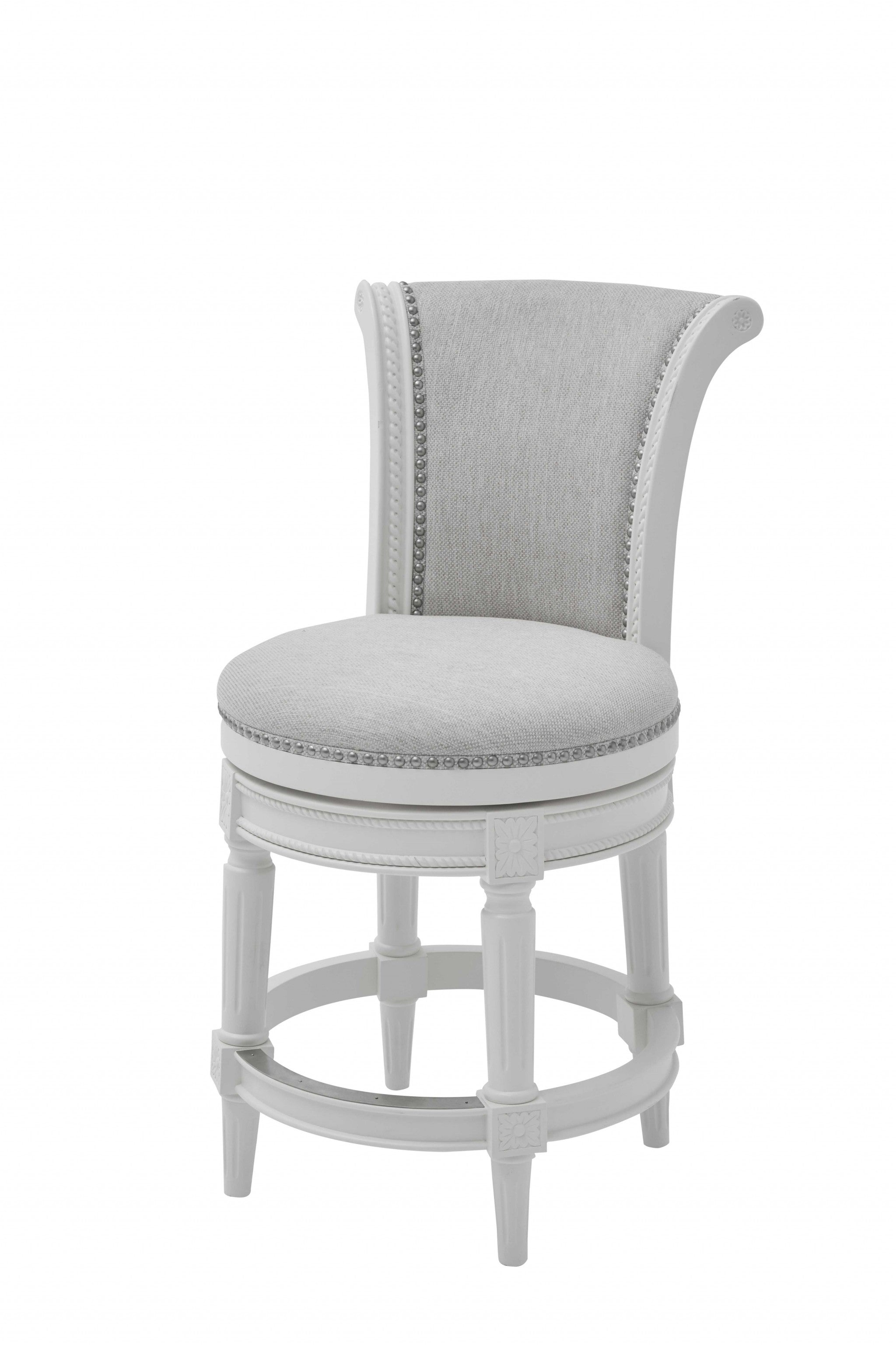 39" Light Gray and White Fabric Counter Height Swivel Bar Chair-Bar Chairs-DECOROLALA