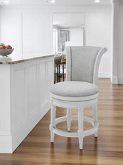 39" Light Gray and White Fabric Counter Height Swivel Bar Chair-Bar Chairs-DECOROLALA