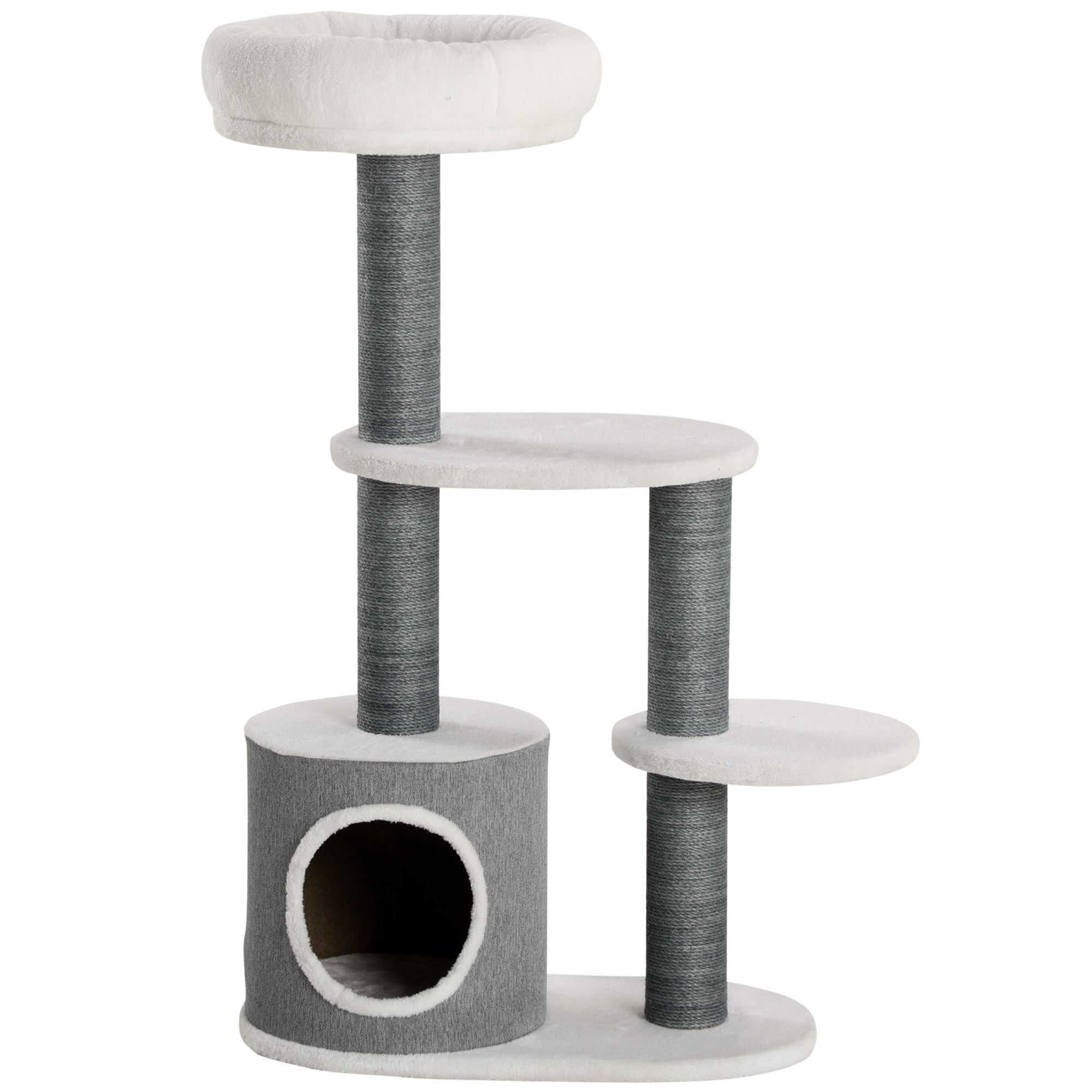 39" Multi-Level Cat Tree Tower with Scratching Posts - White-Cats-DECOROLALA