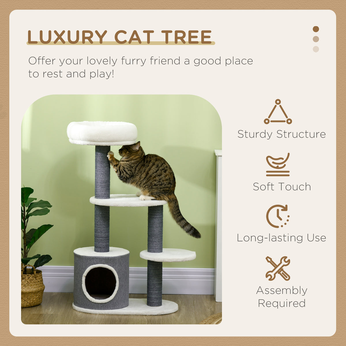 39" Multi-Level Cat Tree Tower with Scratching Posts - White-Cats-DECOROLALA