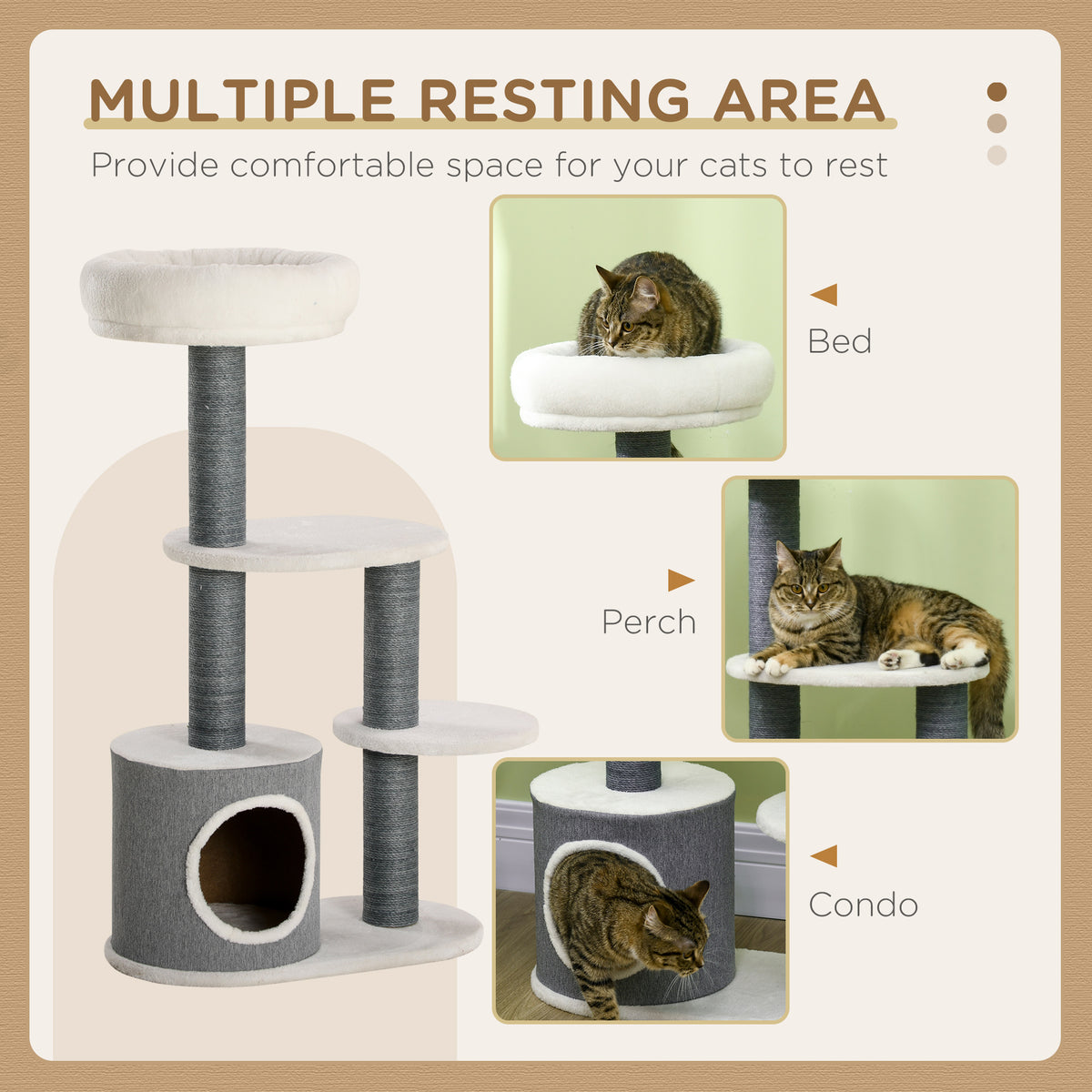 39" Multi-Level Cat Tree Tower with Scratching Posts - White-Cats-DECOROLALA