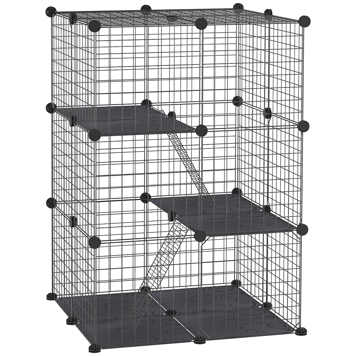39-Piece Portable Metal Wire Small Animal Cage with Ramps - Black-Small Animals-DECOROLALA