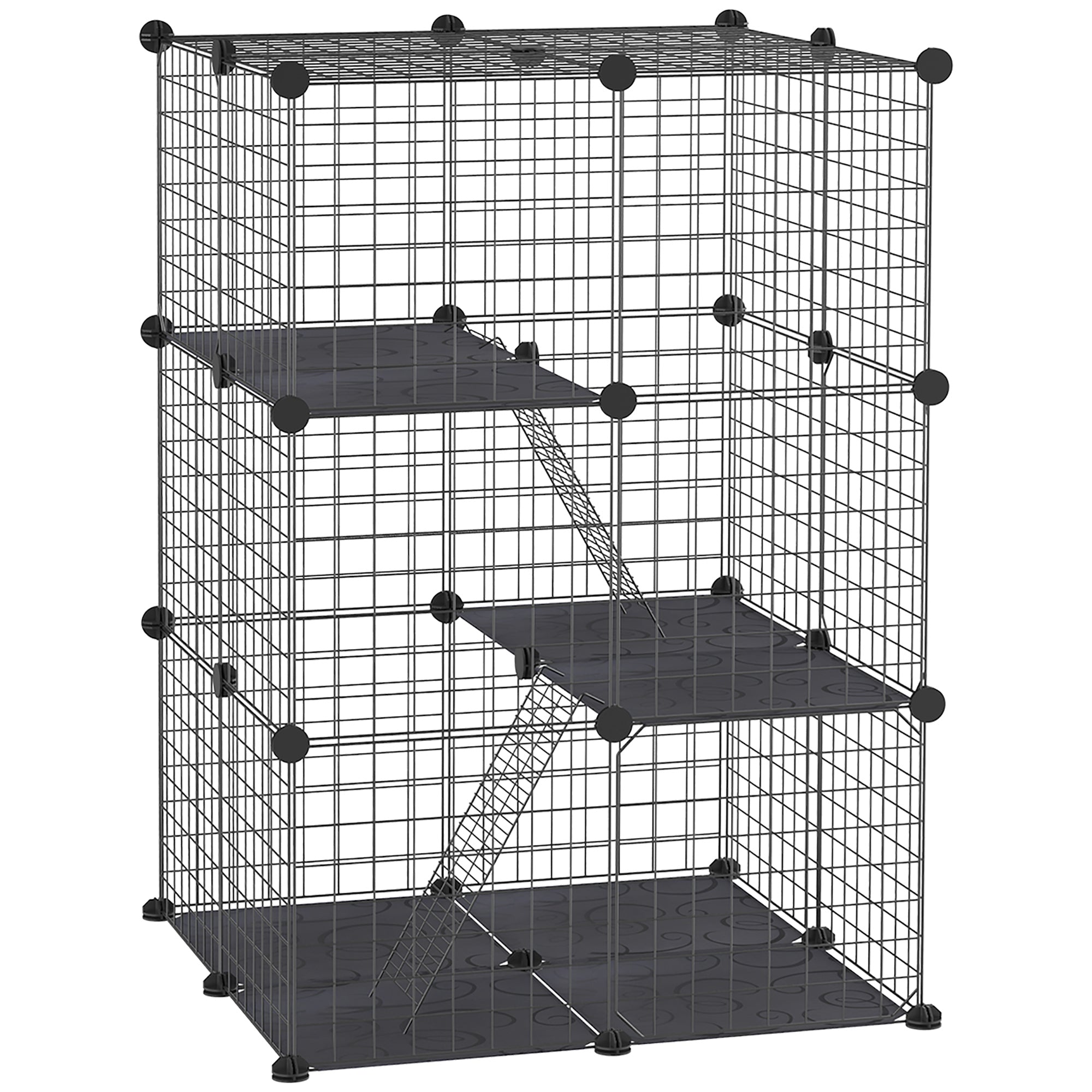 39-Piece Portable Metal Wire Small Animal Cage with Ramps - Black-Small Animals-DECOROLALA