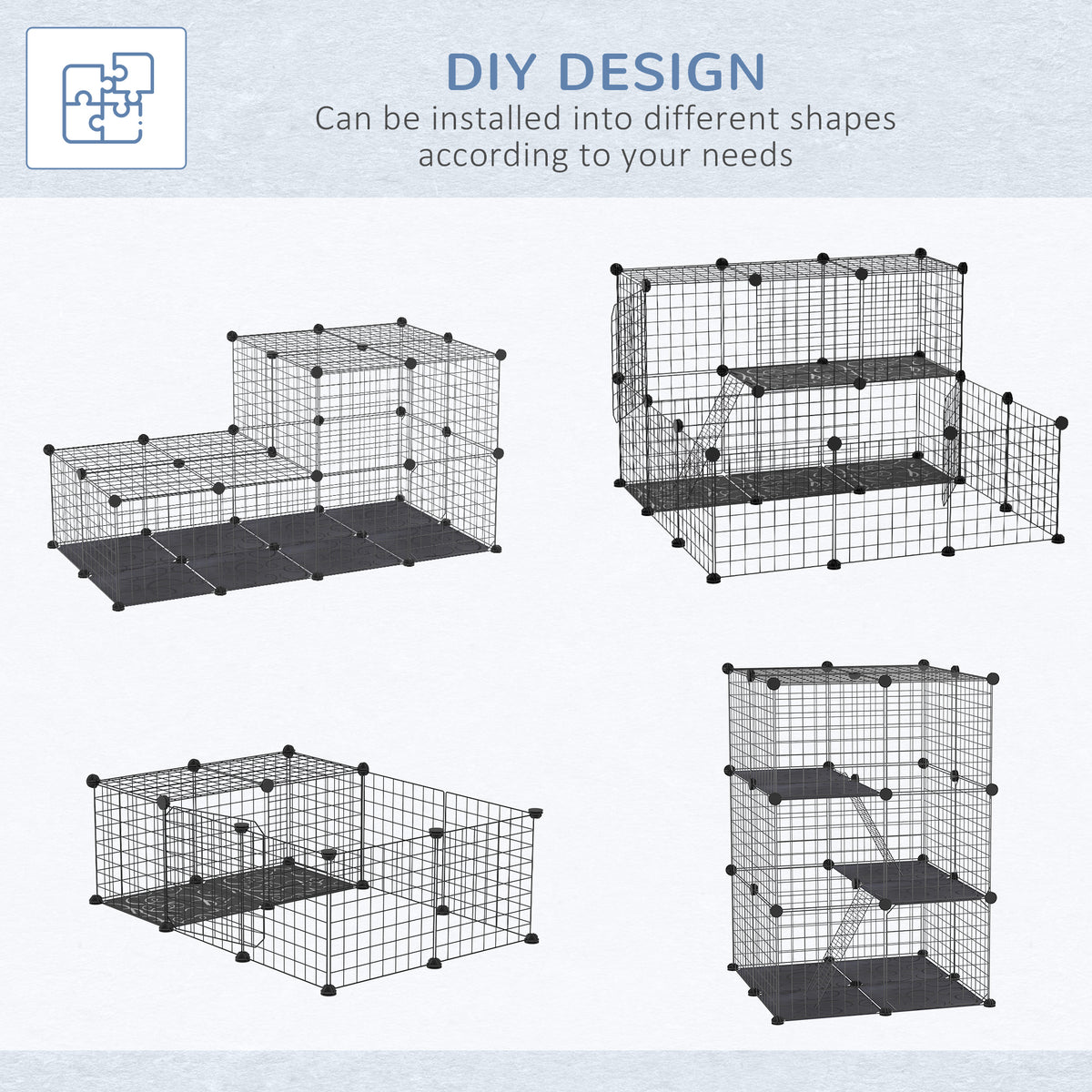 39-Piece Portable Metal Wire Small Animal Cage with Ramps - Black-Small Animals-DECOROLALA