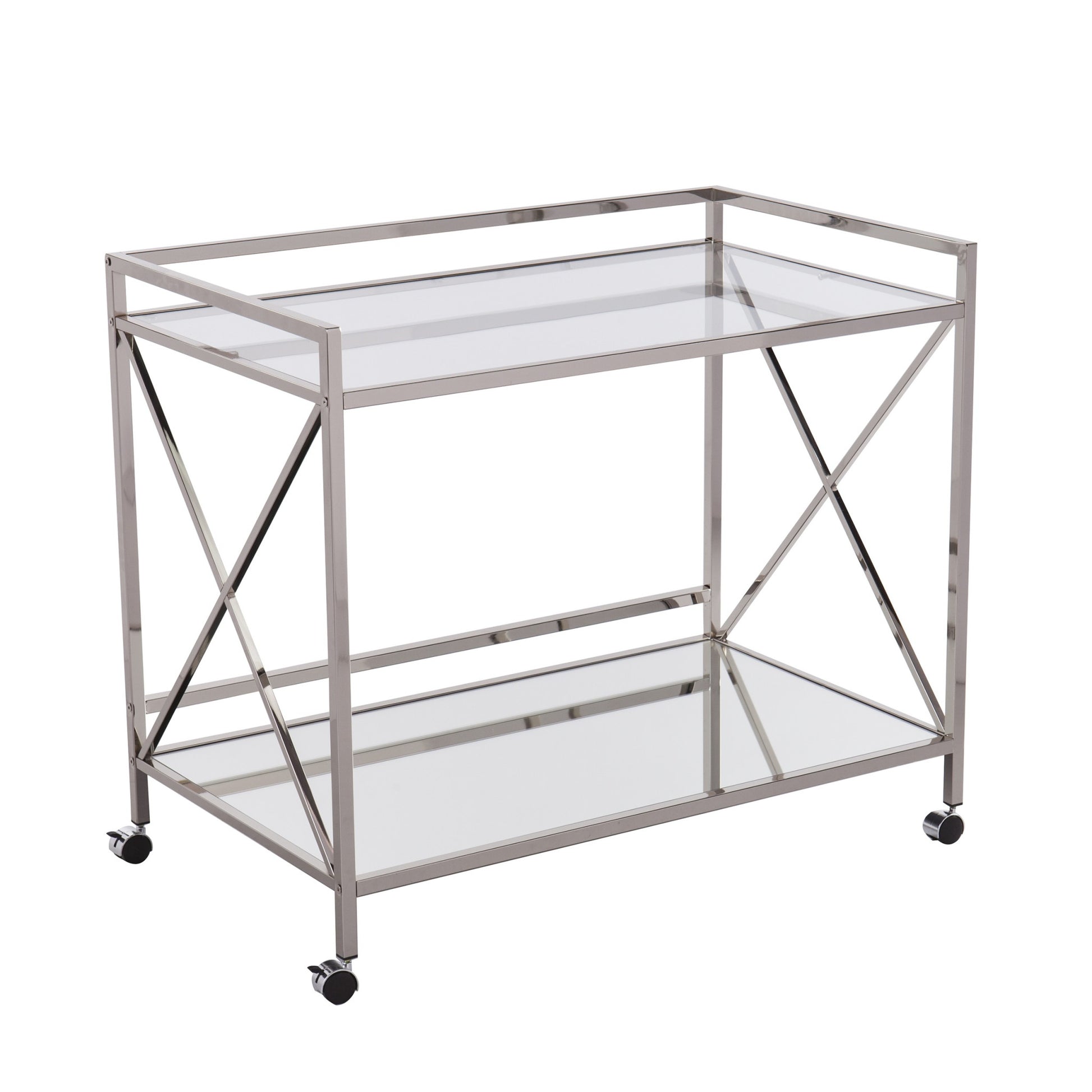 39" Silver Metal and Glass Rolling Bar Cart-Bar Carts and Servers-DECOROLALA