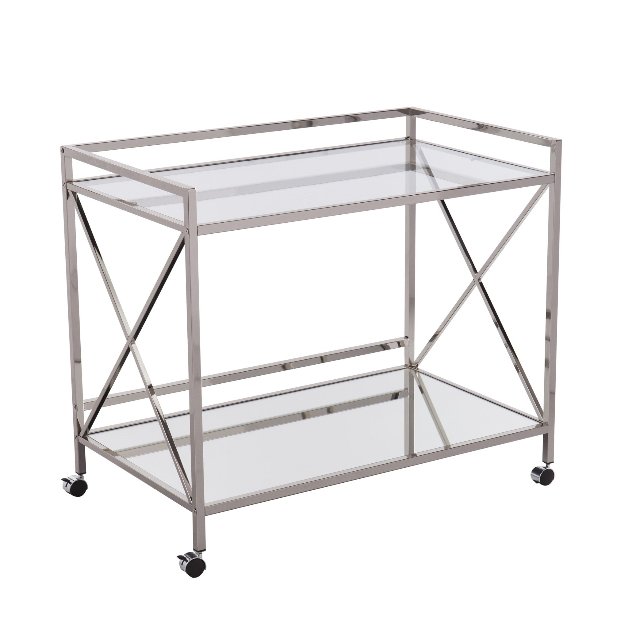 39" Silver Metal and Glass Rolling Bar Cart-Bar Carts and Servers-DECOROLALA