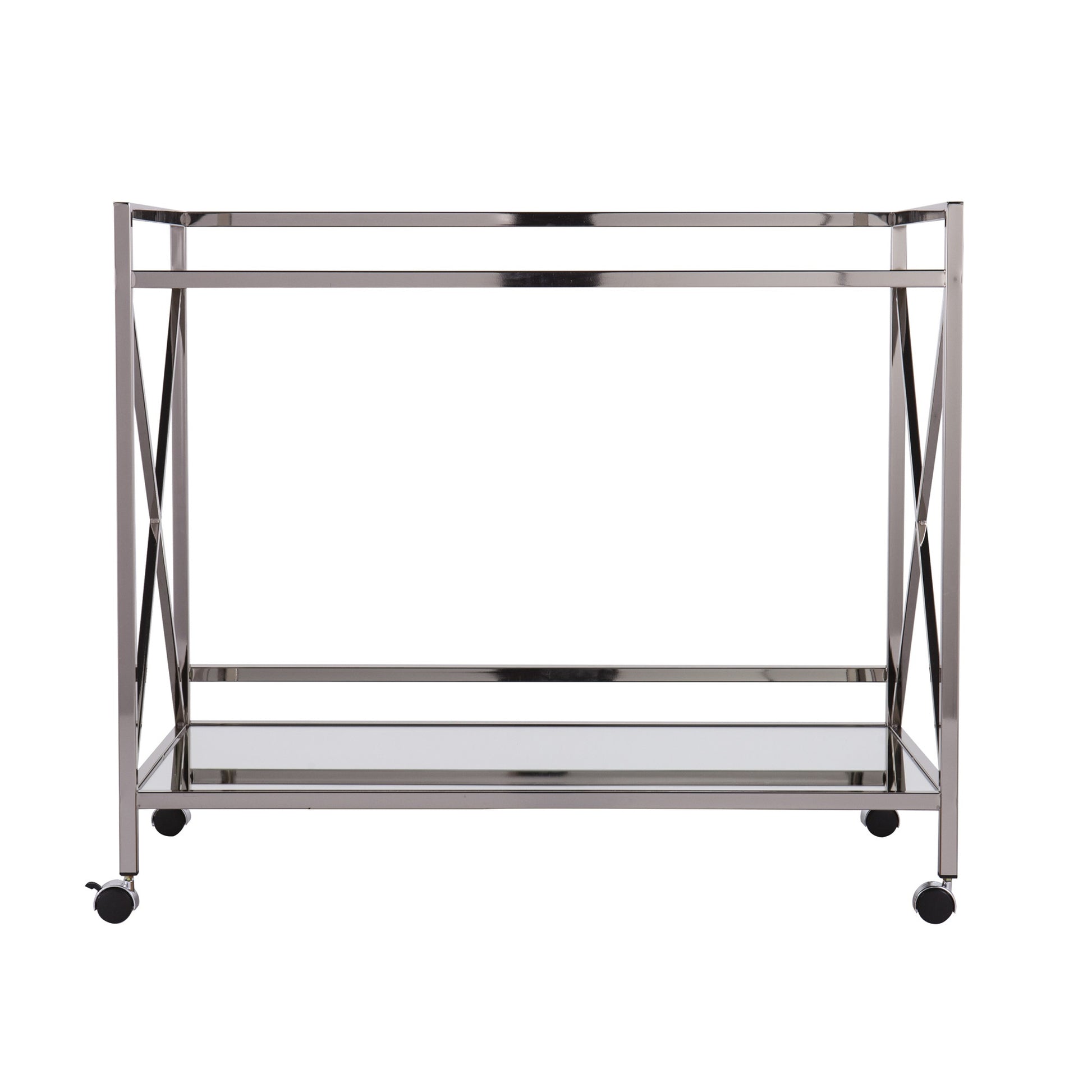 39" Silver Metal and Glass Rolling Bar Cart-Bar Carts and Servers-DECOROLALA