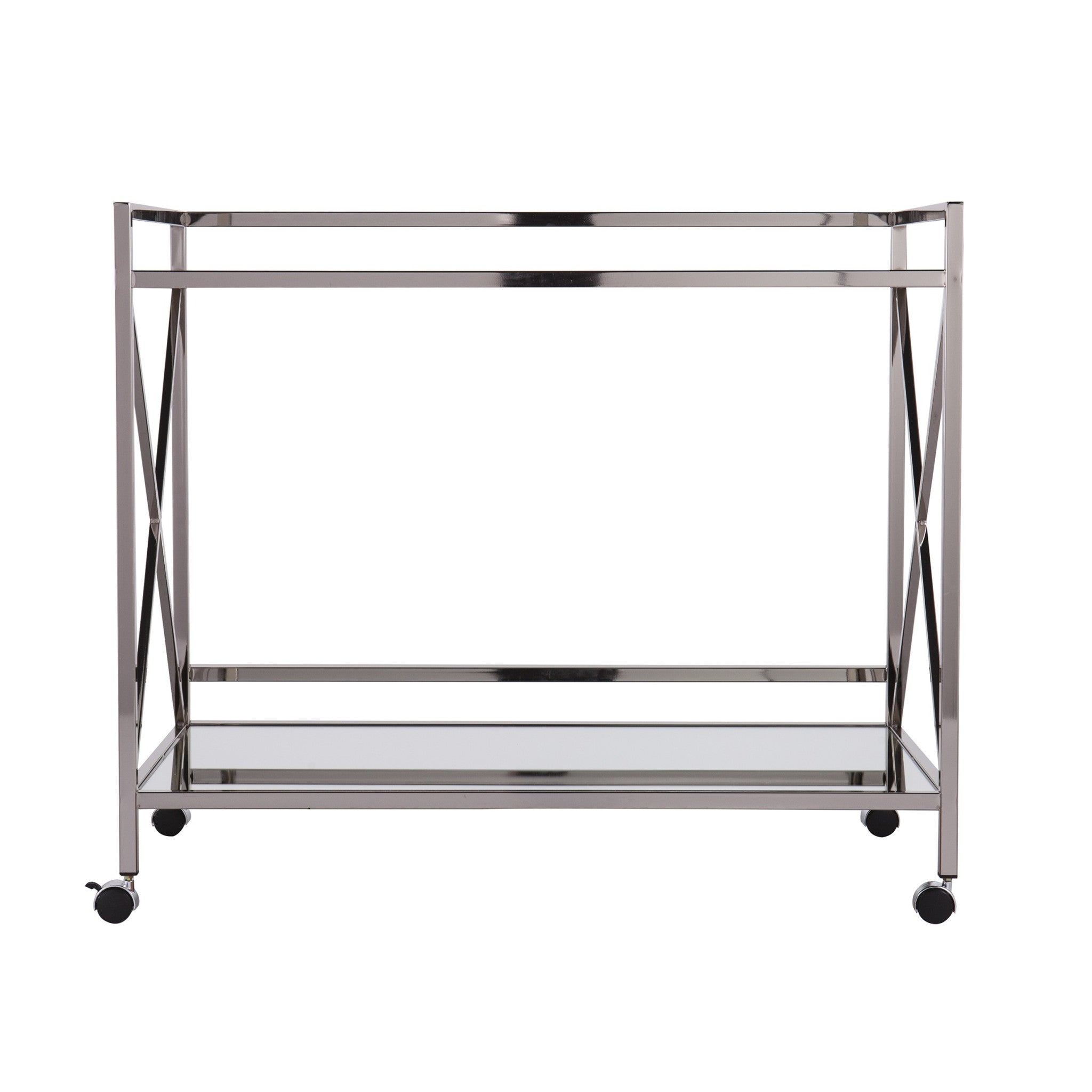 39" Silver Metal and Glass Rolling Bar Cart-Bar Carts and Servers-DECOROLALA