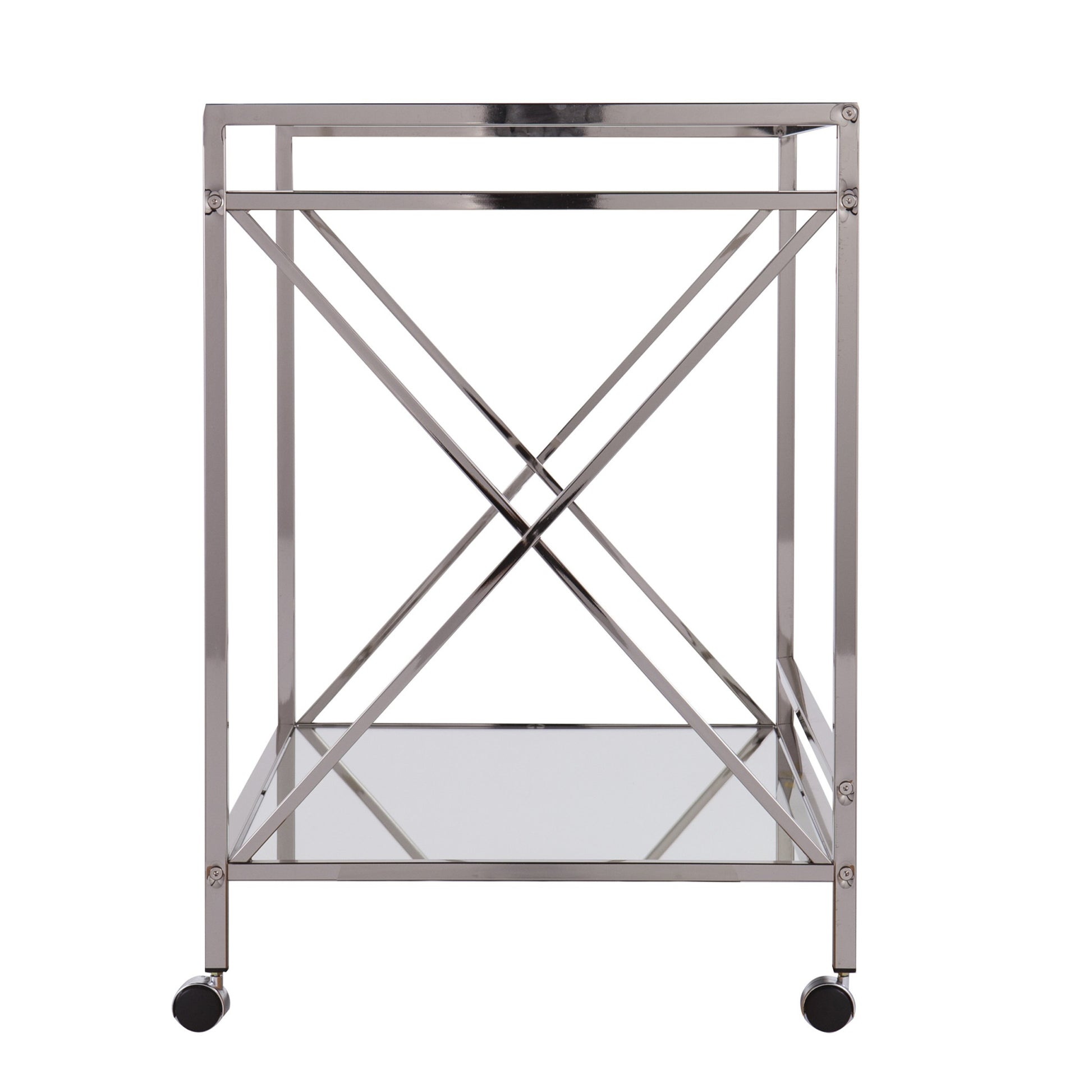 39" Silver Metal and Glass Rolling Bar Cart-Bar Carts and Servers-DECOROLALA