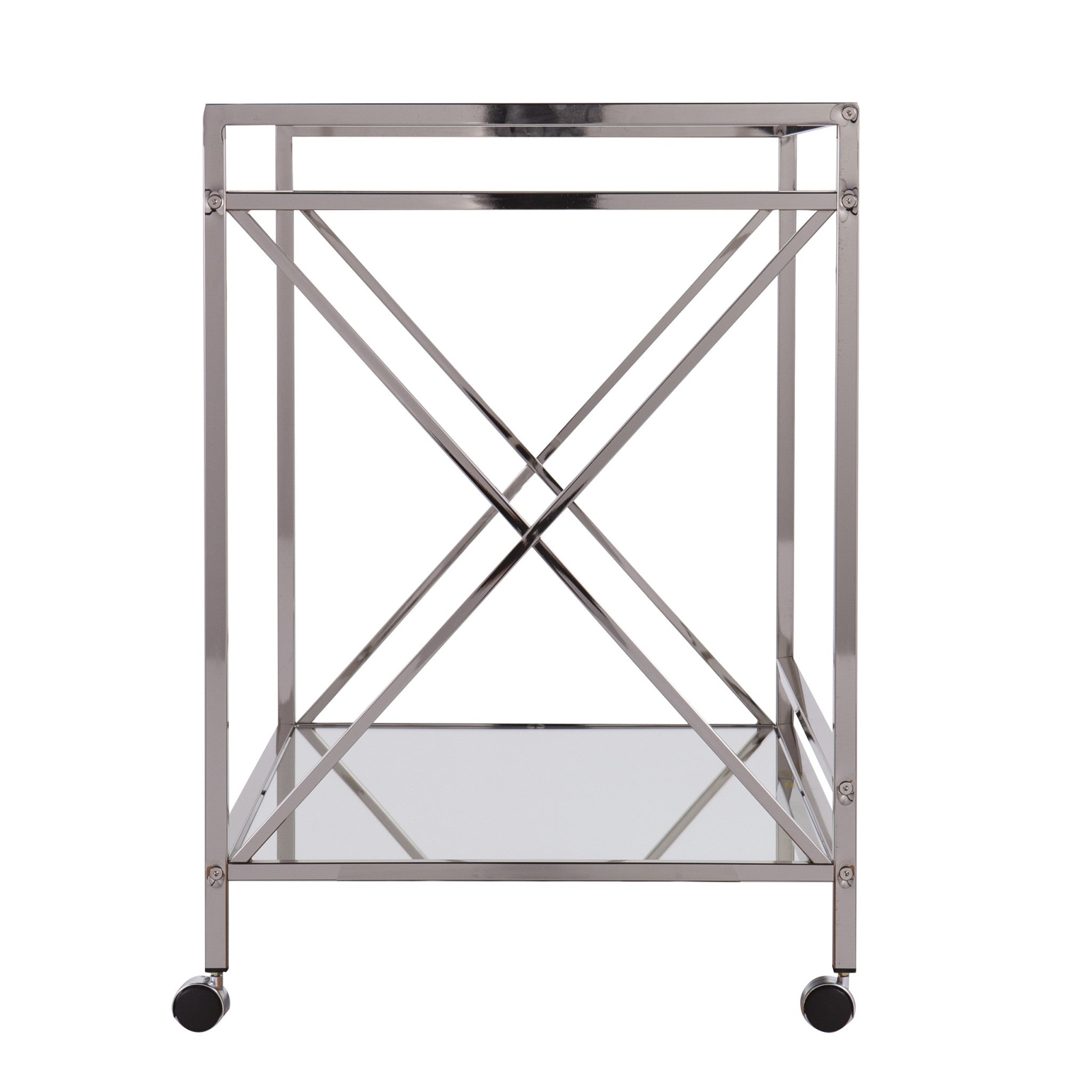 39" Silver Metal and Glass Rolling Bar Cart-Bar Carts and Servers-DECOROLALA