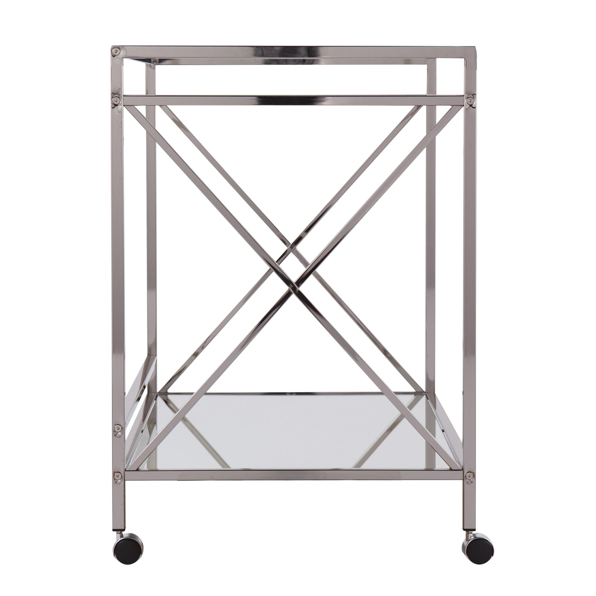 39" Silver Metal and Glass Rolling Bar Cart-Bar Carts and Servers-DECOROLALA
