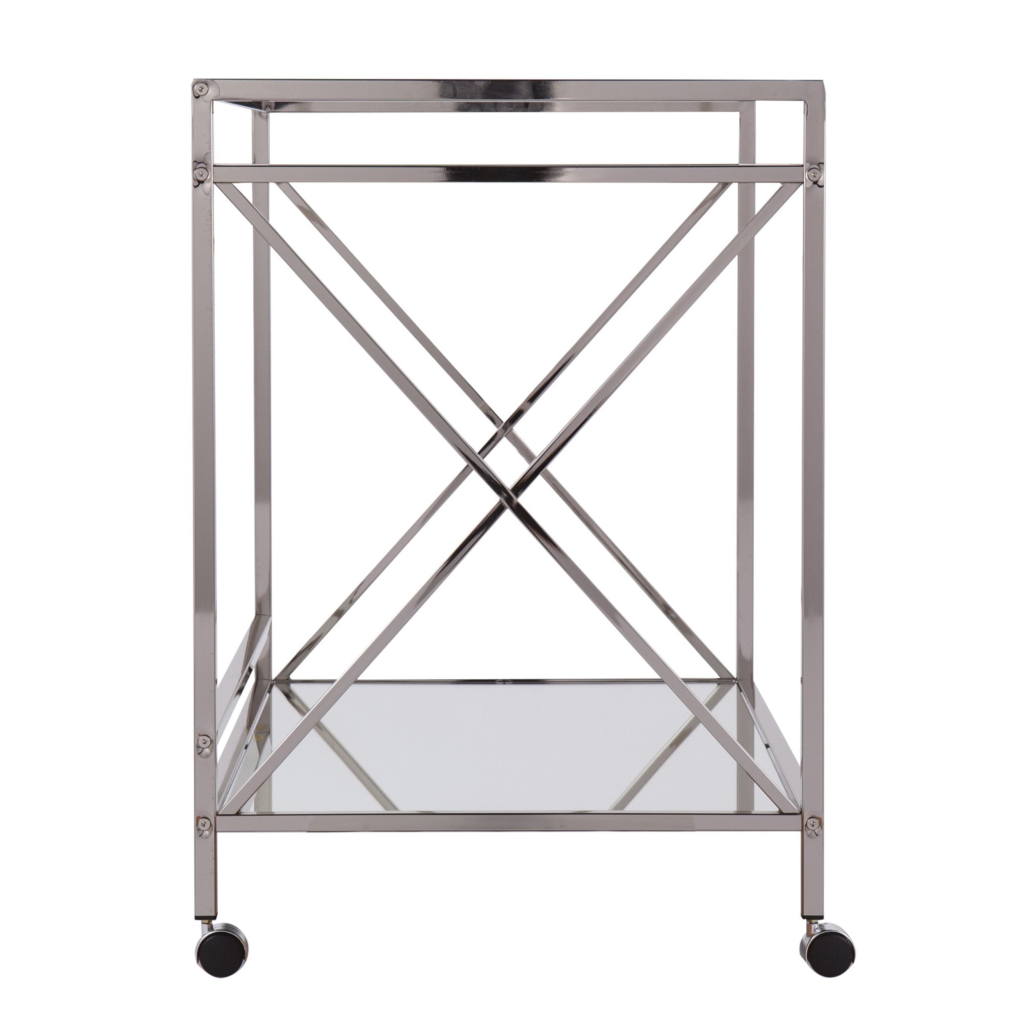 39" Silver Metal and Glass Rolling Bar Cart-Bar Carts and Servers-DECOROLALA