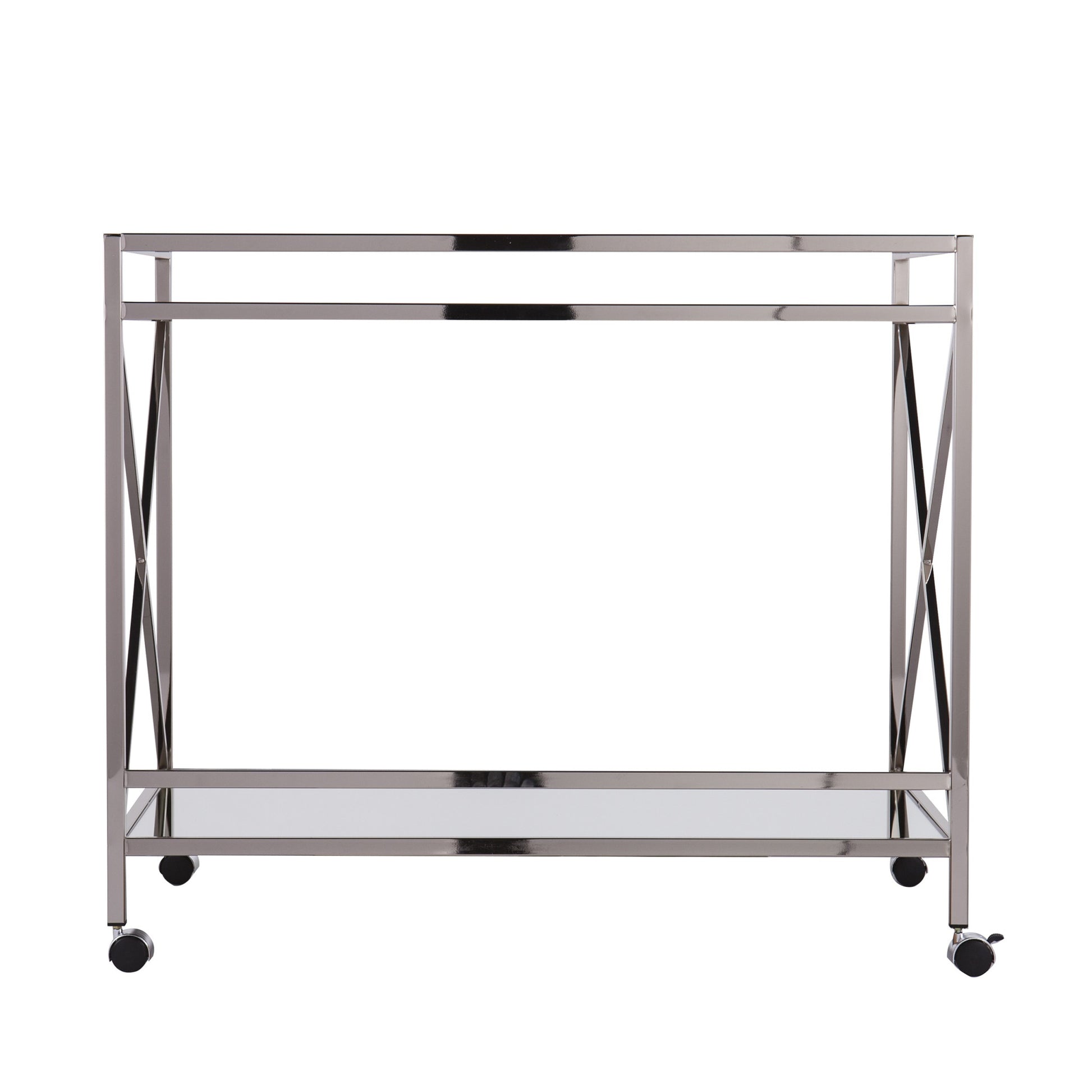 39" Silver Metal and Glass Rolling Bar Cart-Bar Carts and Servers-DECOROLALA