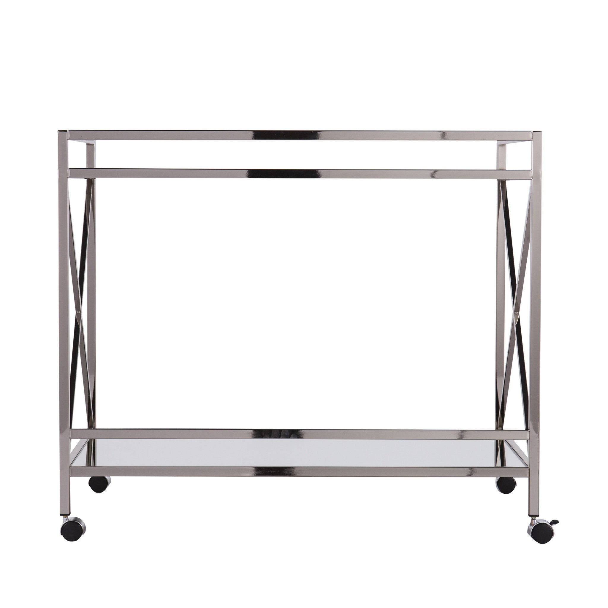39" Silver Metal and Glass Rolling Bar Cart-Bar Carts and Servers-DECOROLALA