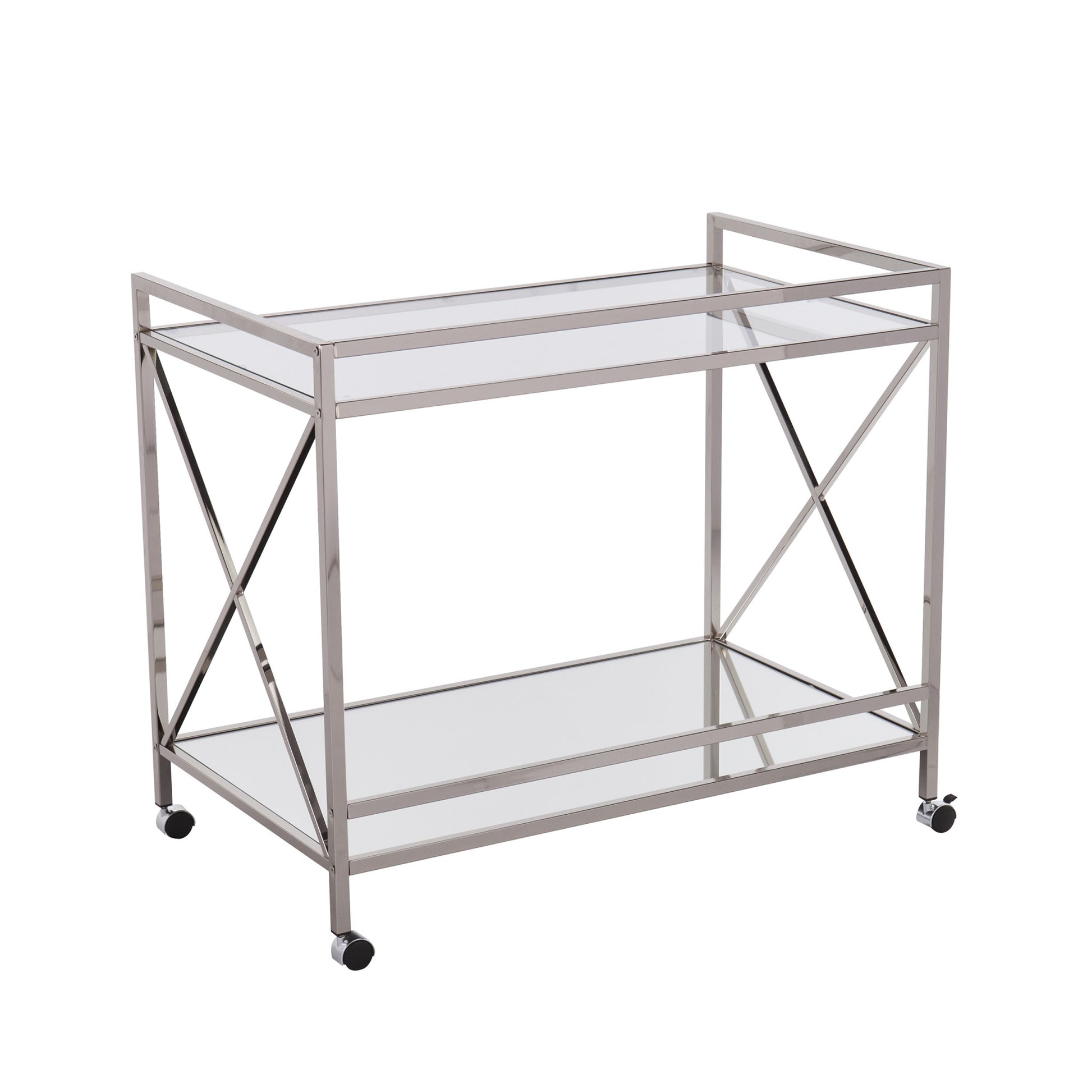 39" Silver Metal and Glass Rolling Bar Cart-Bar Carts and Servers-DECOROLALA