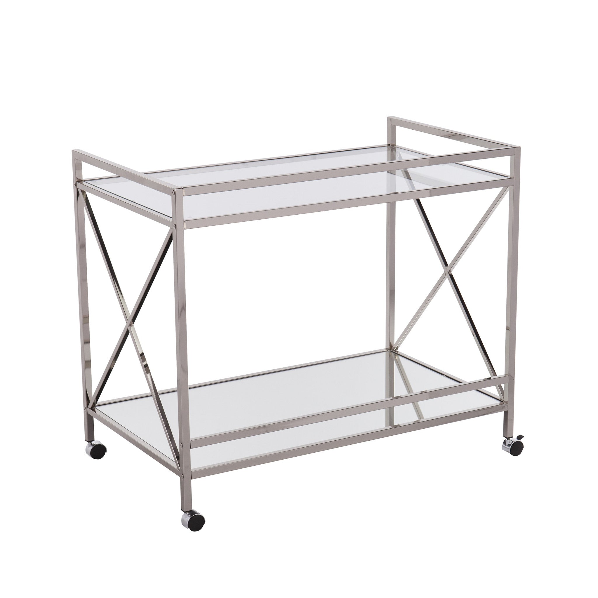 39" Silver Metal and Glass Rolling Bar Cart-Bar Carts and Servers-DECOROLALA