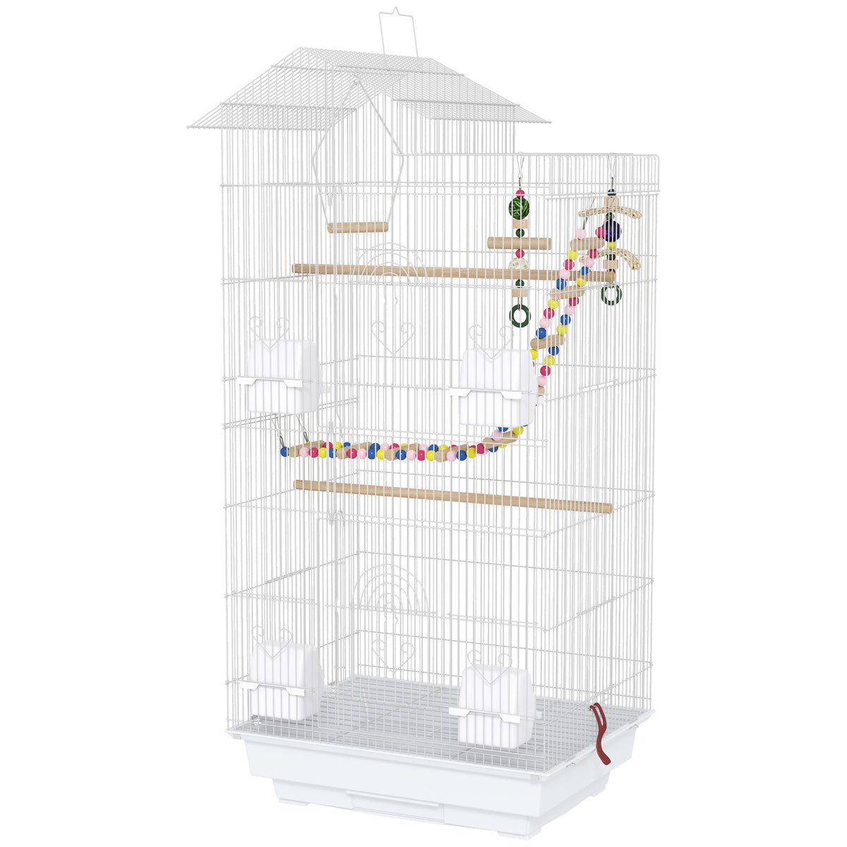 39" Tall Bird Cage for Budgies and Cockatiels - White with Toys-Birds-DECOROLALA