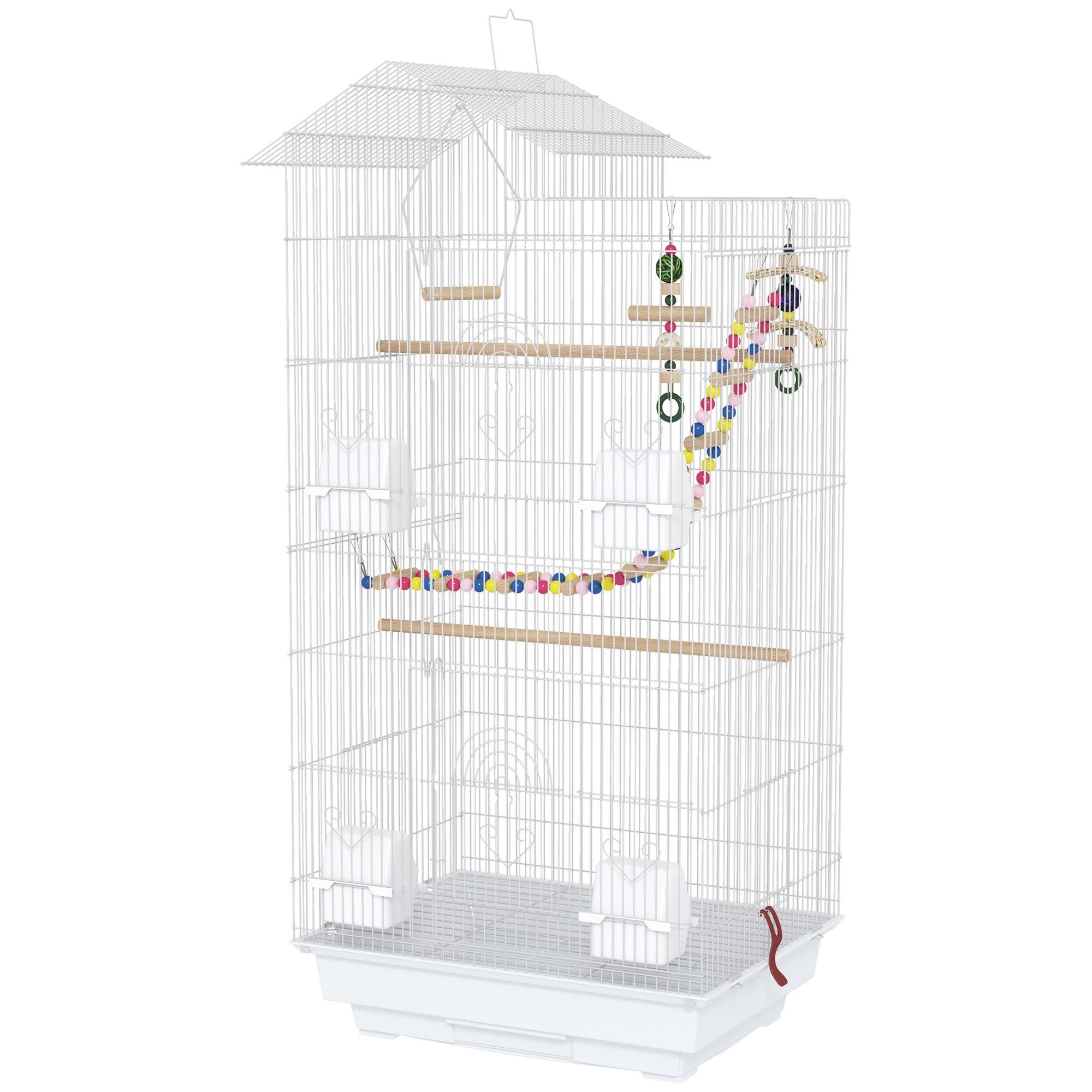 39" Tall Bird Cage for Budgies and Cockatiels - White with Toys-Birds-DECOROLALA