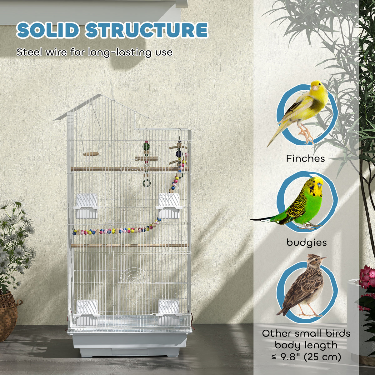 39" Tall Bird Cage for Budgies and Cockatiels - White with Toys-Birds-DECOROLALA
