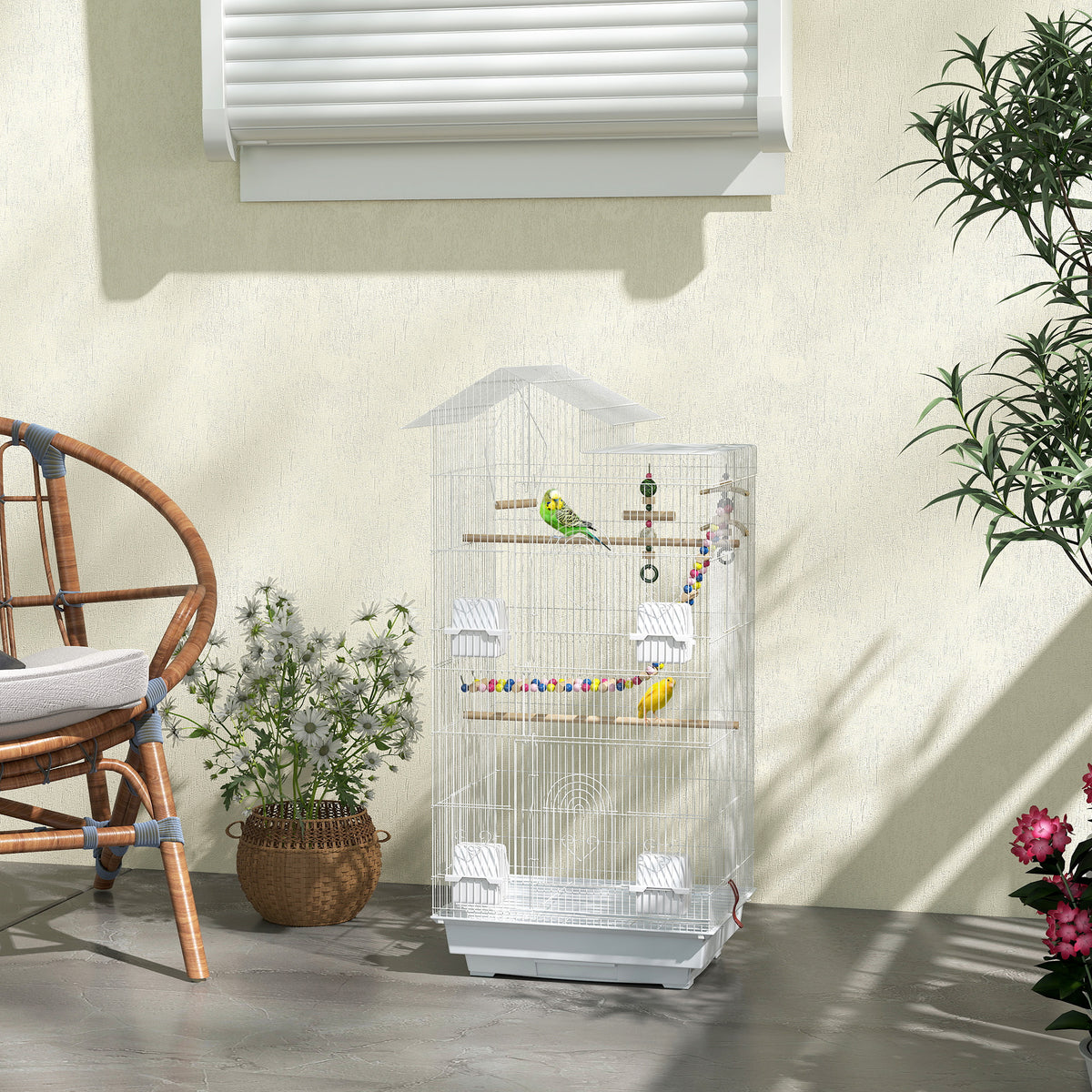 39" Tall Bird Cage for Budgies and Cockatiels - White with Toys-Birds-DECOROLALA