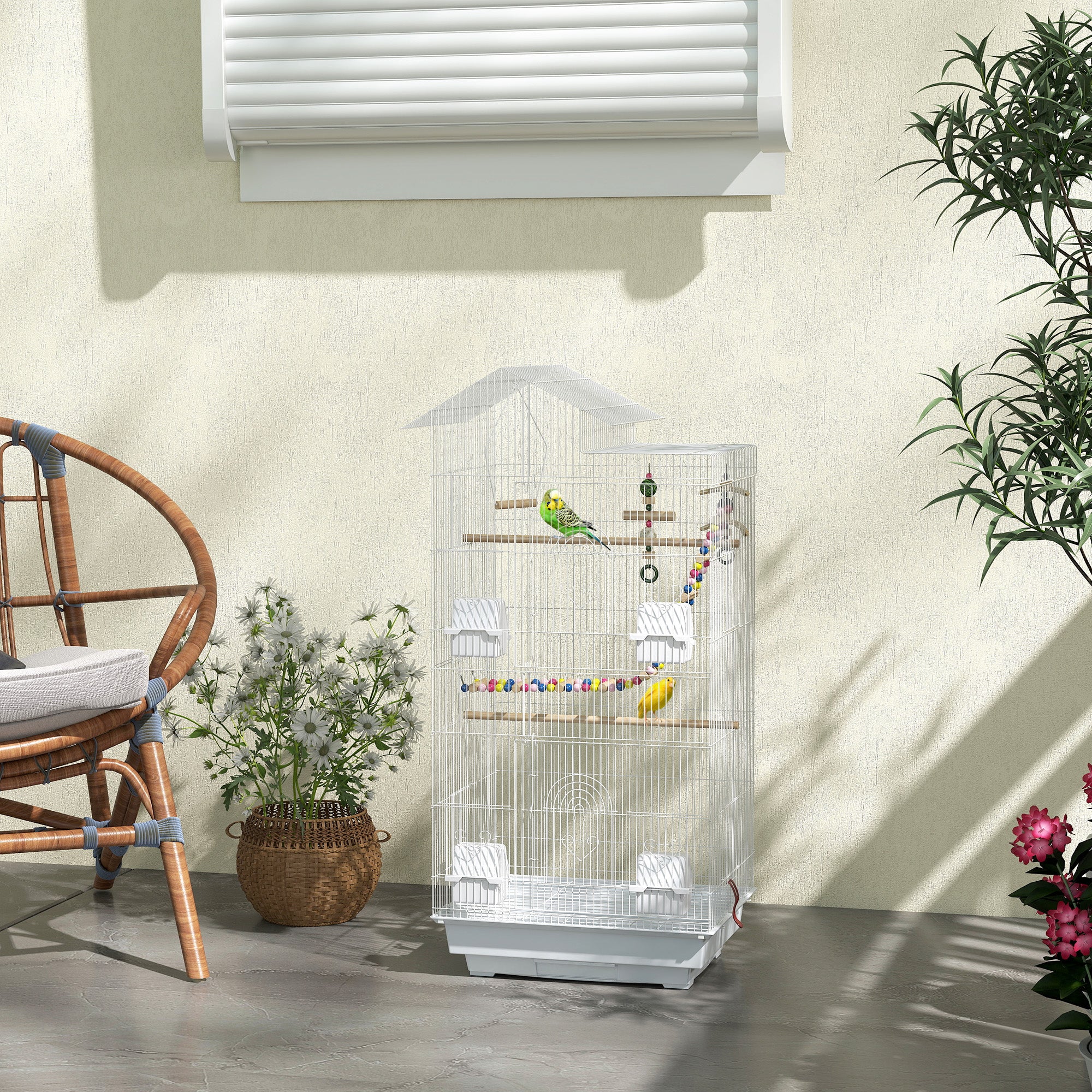 39" Tall Bird Cage for Budgies and Cockatiels - White with Toys-Birds-DECOROLALA