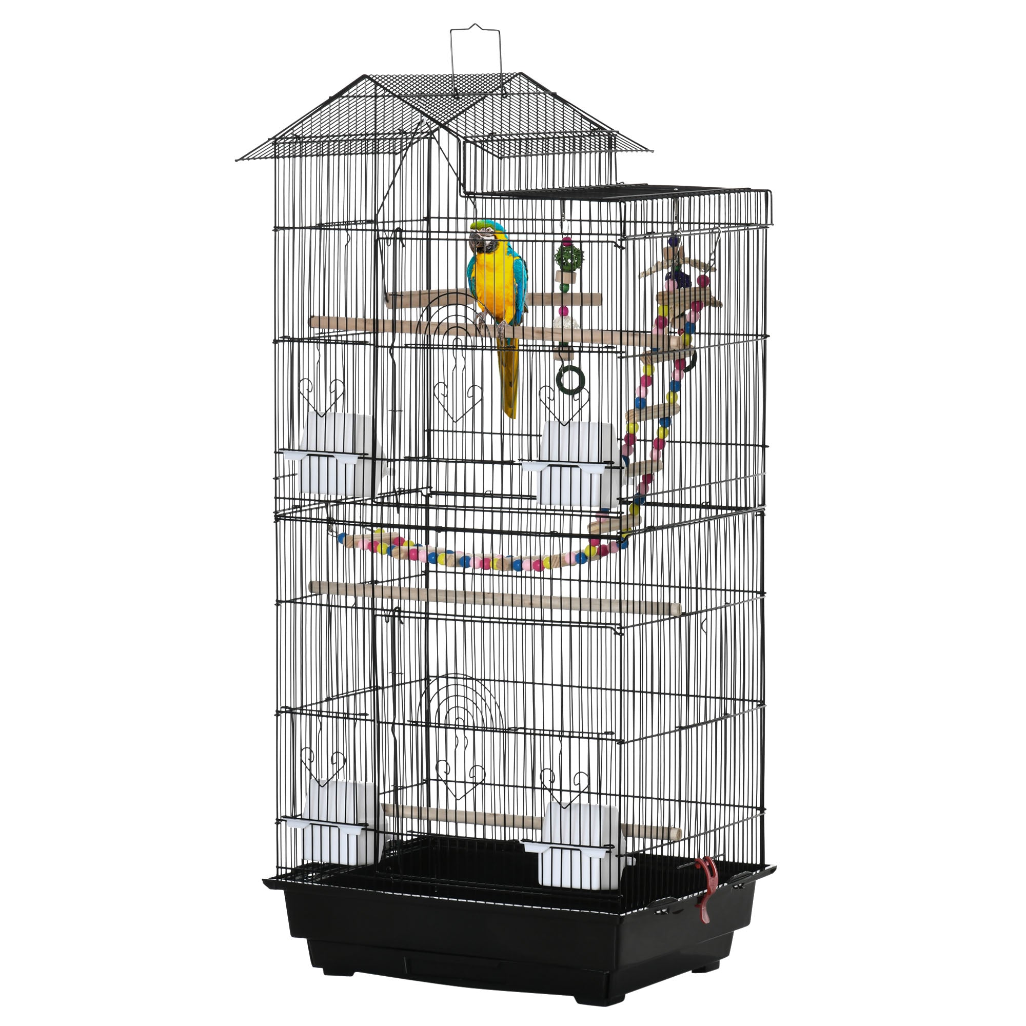 39" Tall Bird Cage with Toys and Accessories - Black-Birds-DECOROLALA