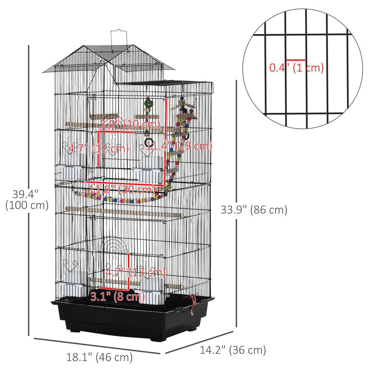 39" Tall Bird Cage with Toys and Accessories - Black-Birds-DECOROLALA