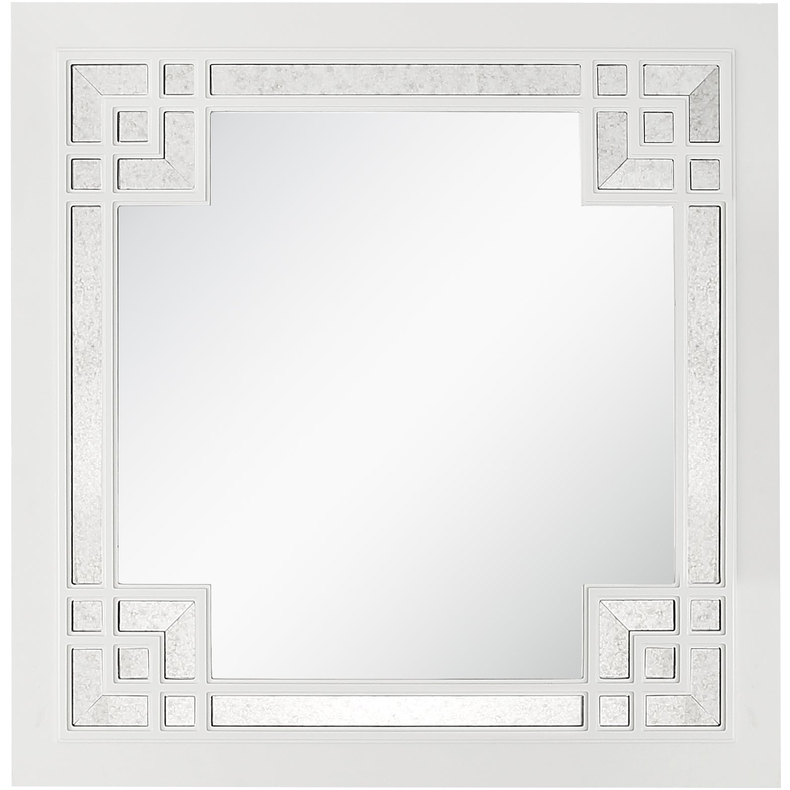 39" White Square Accent Wood Mirror-Mirrors-DECOROLALA