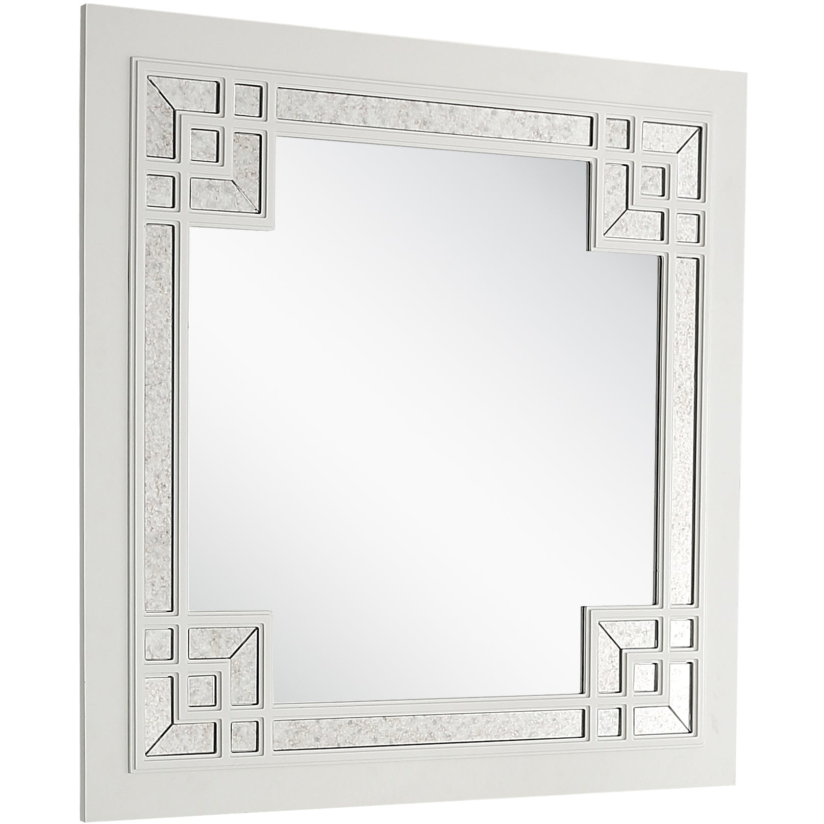 39" White Square Accent Wood Mirror-Mirrors-DECOROLALA