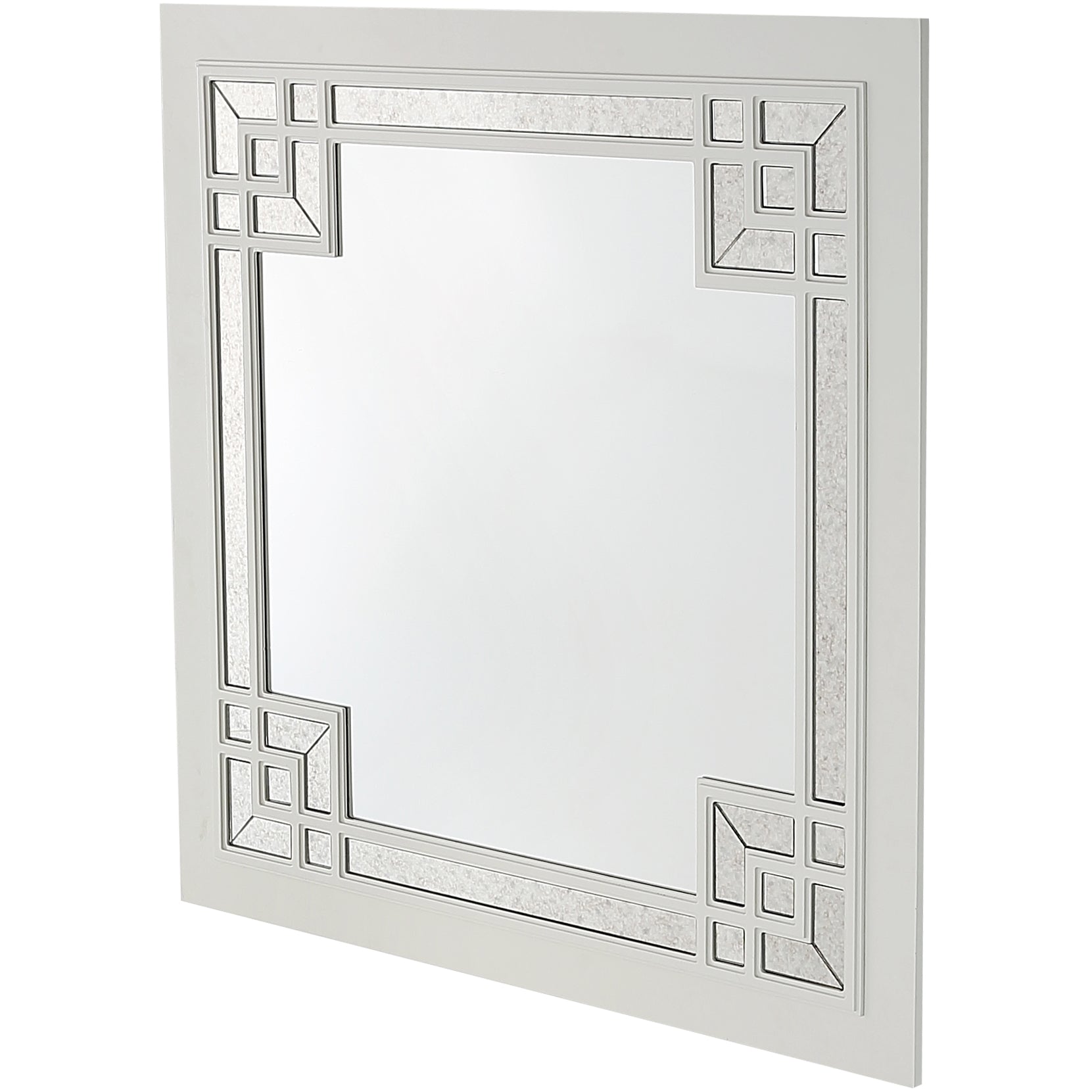 39" White Square Accent Wood Mirror-Mirrors-DECOROLALA