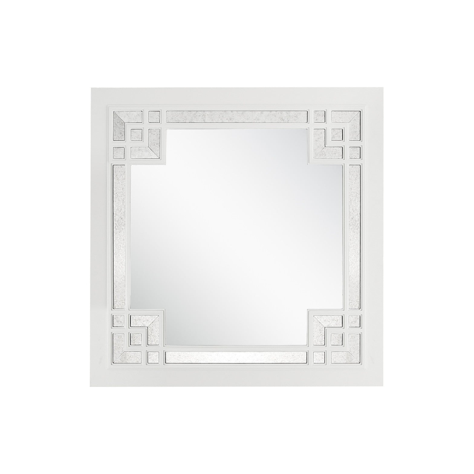 39" White Square Accent Wood Mirror-Mirrors-DECOROLALA